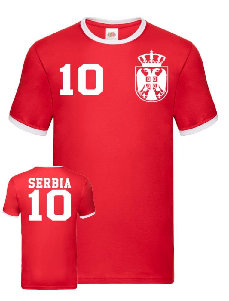 Blondie & Brownie T-Shirt Herren Serbien Serbia Sport Trikot Fußball Meister WM Europa EM Weiss/Rot