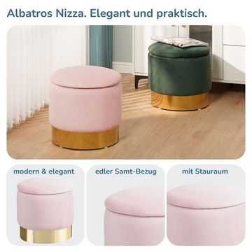 Albatros International Polsterhocker Albatros Hocker mit Stauraum Nizza Sitzhocker mit Stauraum, Modern (Rosa, Samt), optimal als Fußhocker oder Hocker Schminktisch