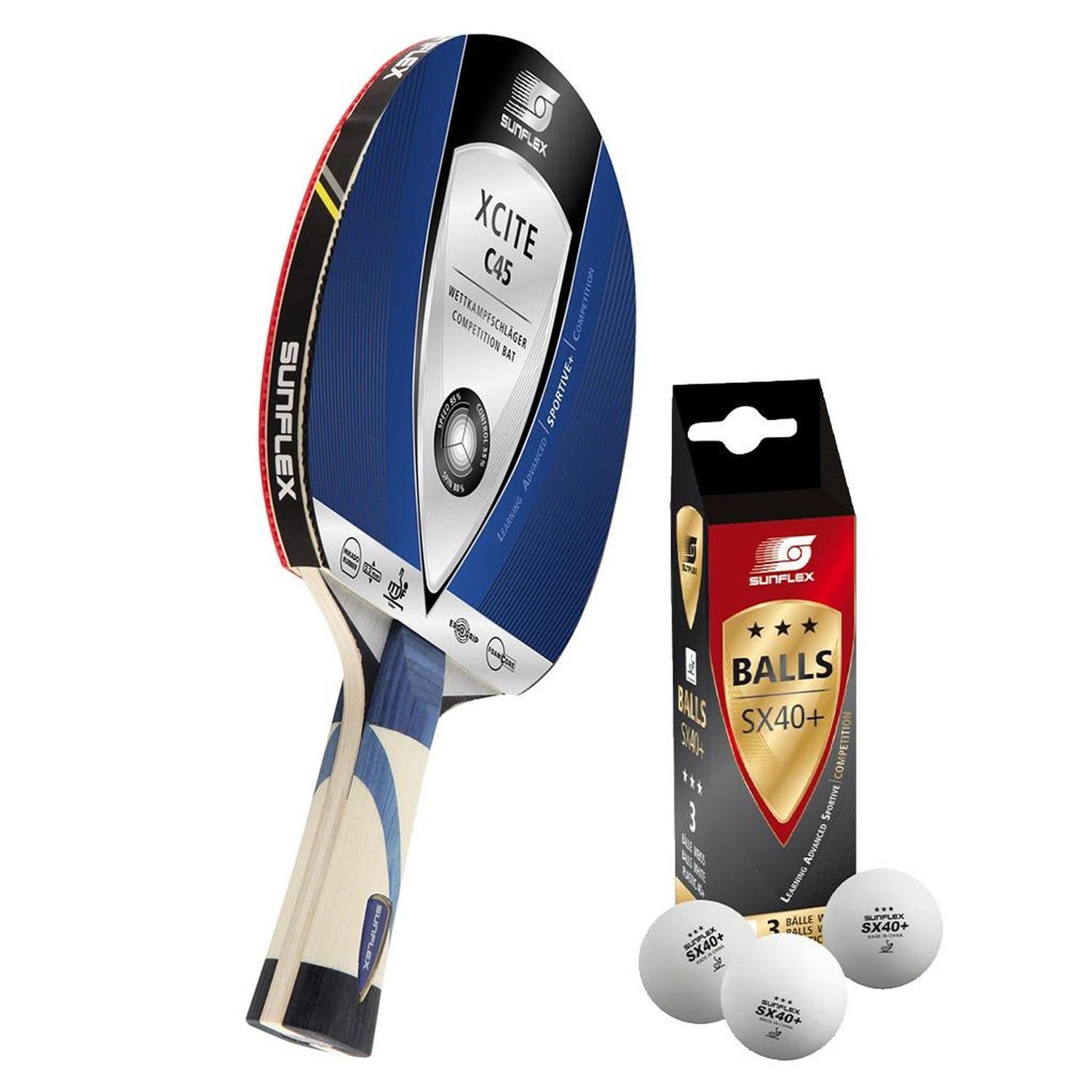 Tischtennisschläger Xcite C45 + 3x SX+ Bälle