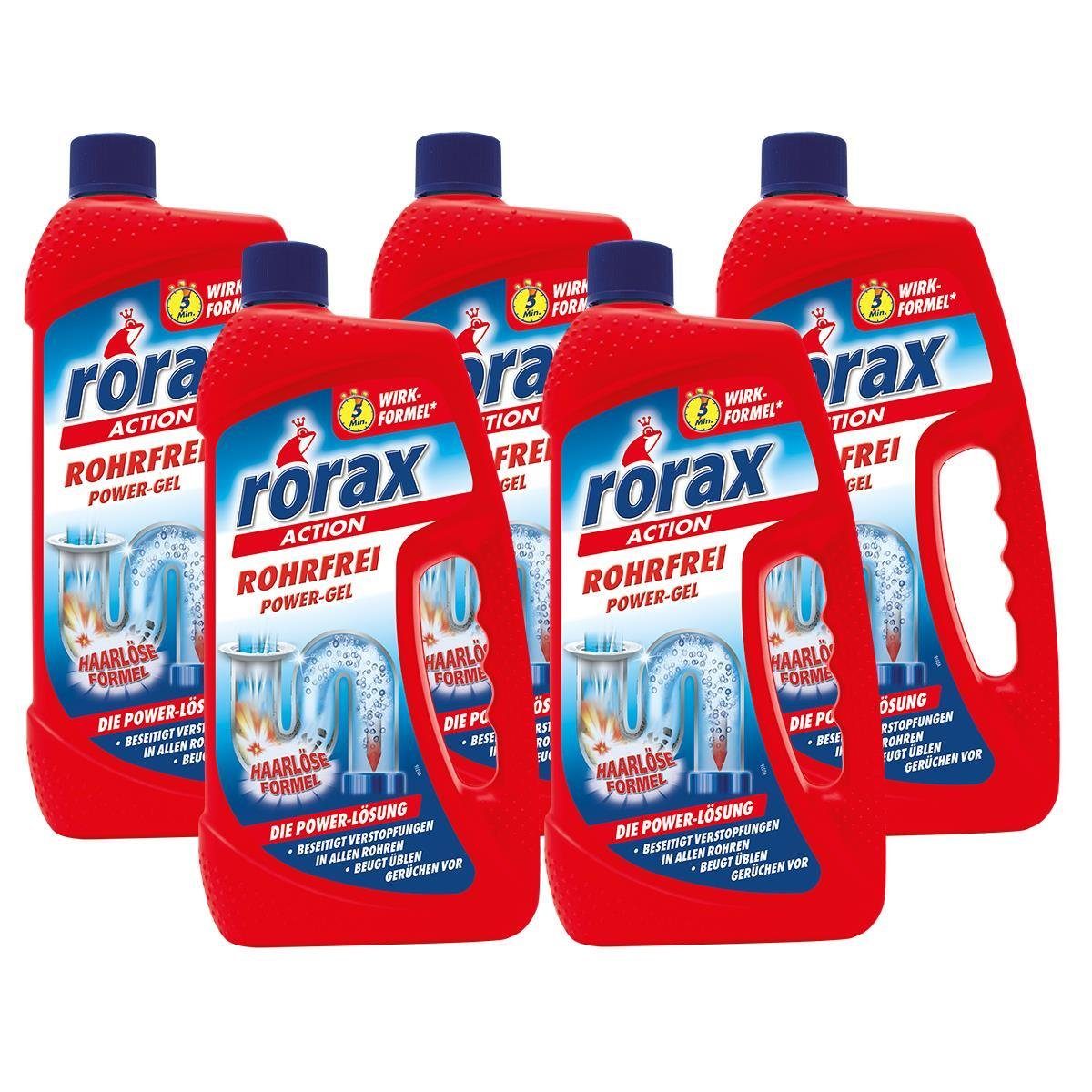 rorax 5x Löst selbst Rohrreiniger auf Liter - Haare 1 rorax Power-Gel Rohrfrei