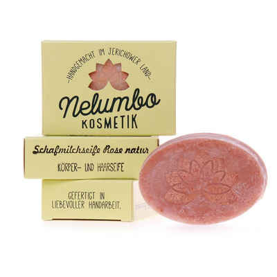 Nelumbo Kosmetik Feste Duschseife Schafmichseife Rose natur, 50 g