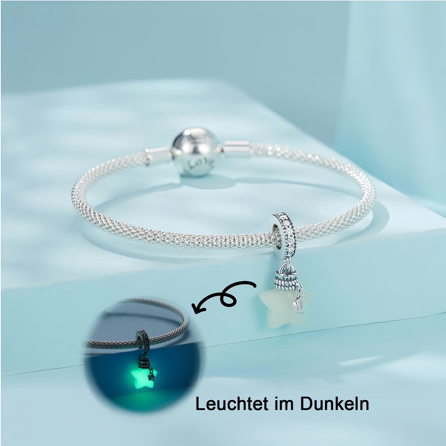 MOPUEA Charm Schmetterling Stern Leuchtender Bead Charmsanhänger Stern 925 Sterling Silber (Schmuck Geschenk für Damen Stern Wunschflasche diy Anhänger leuchtet – Bild 4 von 5