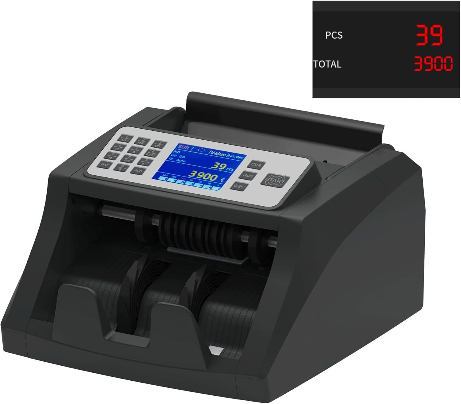 Securina24 Banknotenzähler Geldzählmaschine Wertzähler für Einzelsorten Banknotenzähler SR3900