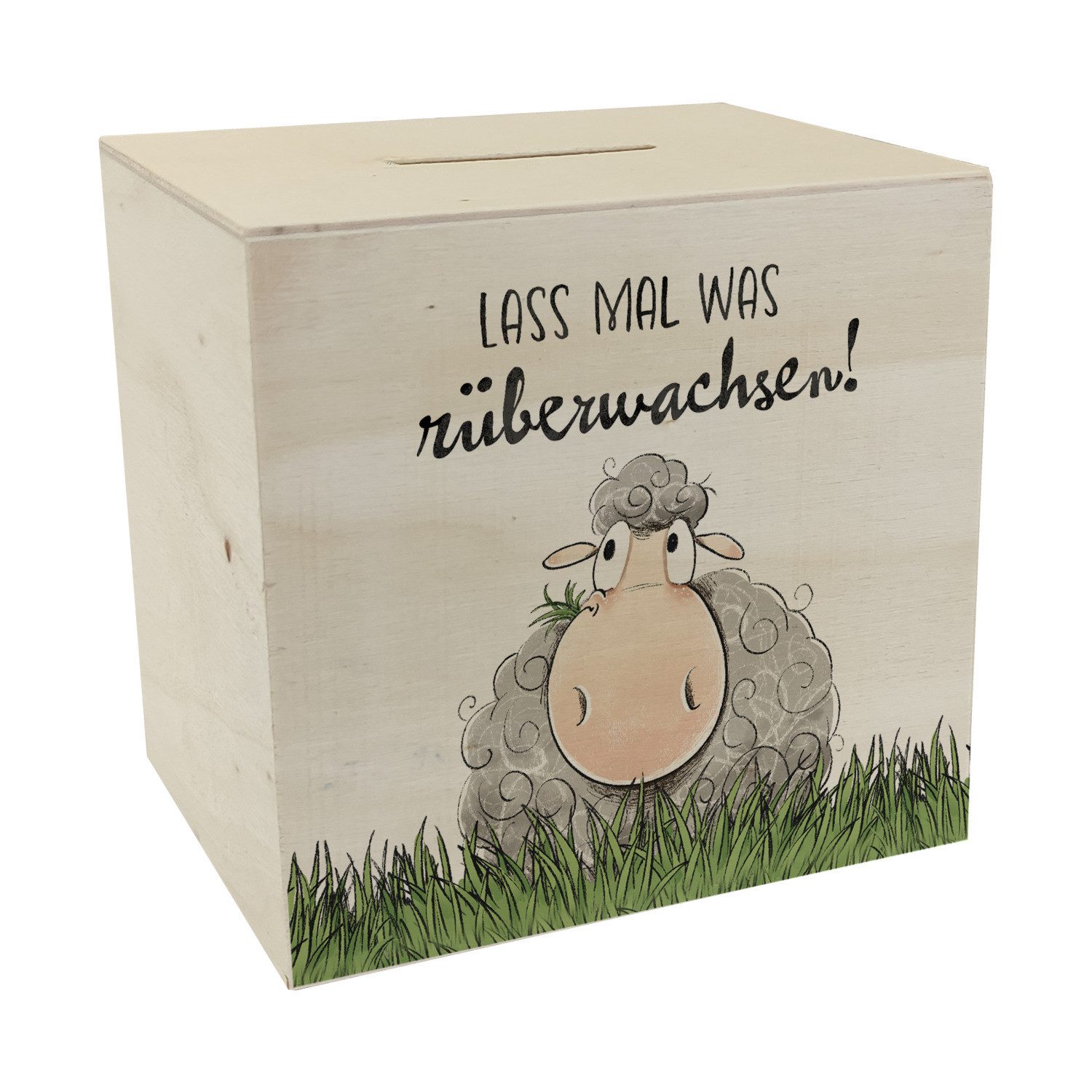 Spardose Schaf Spardose aus Holz mit Spruch Lass mal was rüberwachsen