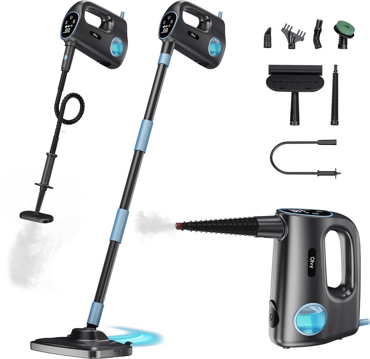 Olvy Handdampfreiniger Olvy 14-in-1 Dampfreiniger mit Wischfunktion und Touchscreen