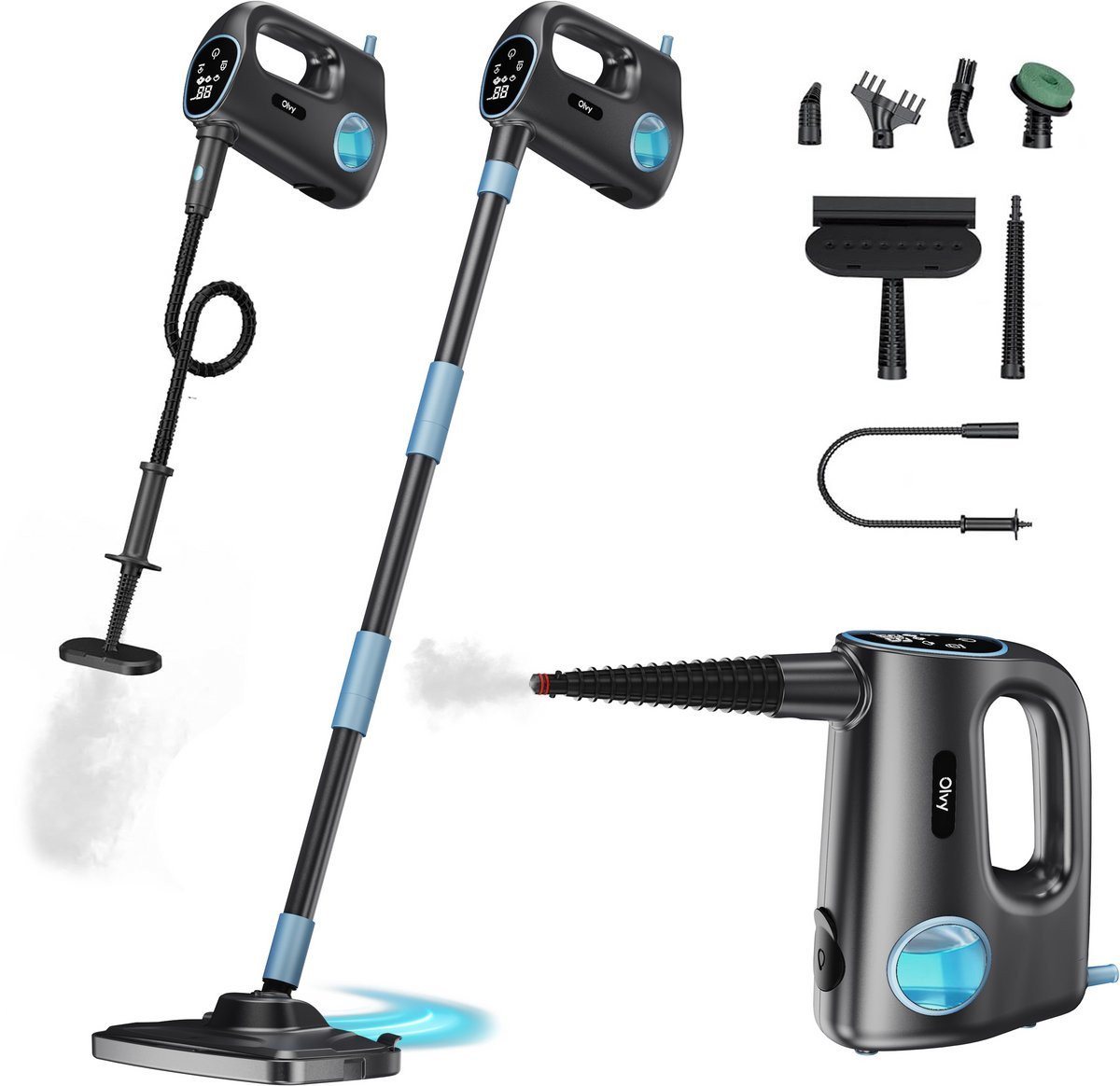 Olvy Handdampfreiniger Olvy 14-in-1 Dampfreiniger mit Wischfunktion und Touchscreen