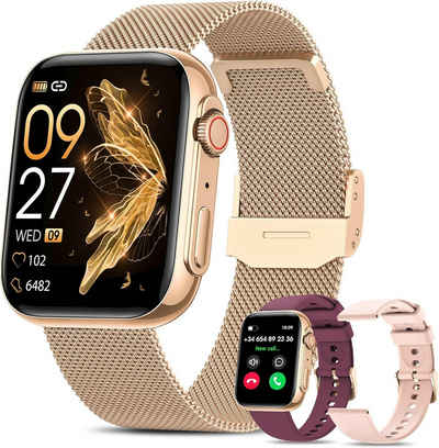 Sanorum Smartwatch Damen mit Telefonfunktion Smartwatch (4.7 cm/1,85 Zoll, Always-On-Display) 120+ Sportuhr, Fitnessuhr Tracker mit Schlafmonitor/Herzfrequenz/SpO2, IP68 Wasserdicht für iOS Android Rosé Gold