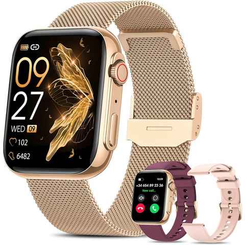Sanorum Smartwatch Damen mit Telefonfunktion Smartwatch (4.7 cm/1,85 Zoll, Always-On-Display) 120+ Sportuhr, Fitnessuhr Tracker mit Schlafmonitor/Herzfrequenz/SpO2, IP68 Wasserdicht für iOS Android Rosé Gold