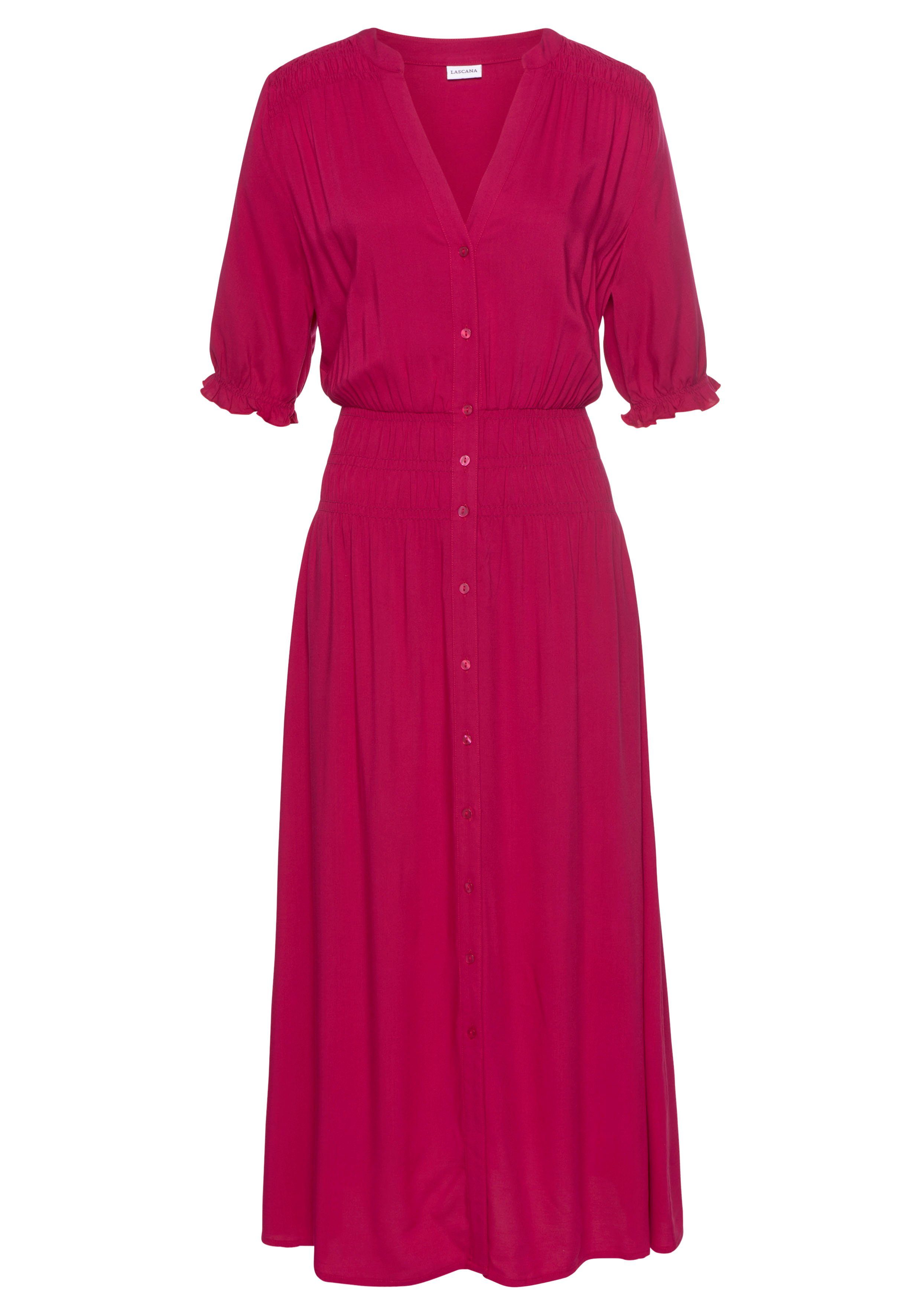 Buffalo Sommerkleid mit Smokeinsätzen pink