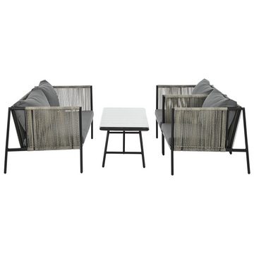 REDOM Gartenlounge-Set Gartenmöbel-Set mit verzinktem Stahlgestell, 4 Sitzer Gartenmöbel Sitzgruppe Balkonset aus Stahl und PE-Rattan
