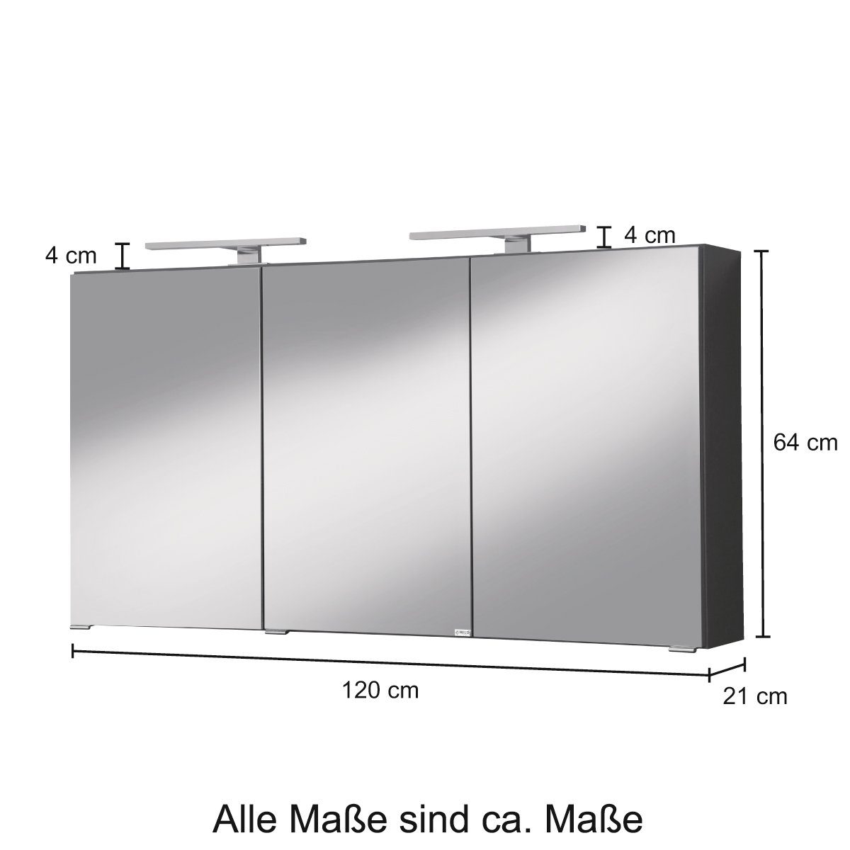 HELD MÖBEL Spiegeltüren anthrazit mit Spiegelschrank Malibu cm, und Breite 120 Softclose-Funktion
