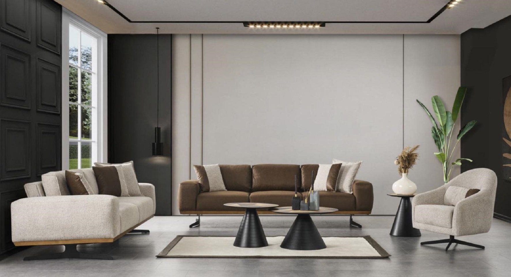 JVmoebel Wohnzimmer-Set Sofagarnitur 3+3+1 Sitz Grau Sofa Luxus Möbel Wohnzimmer Couchen, (3-St., Nur 2x 3 Sitzer + Sessel), Made in Europe