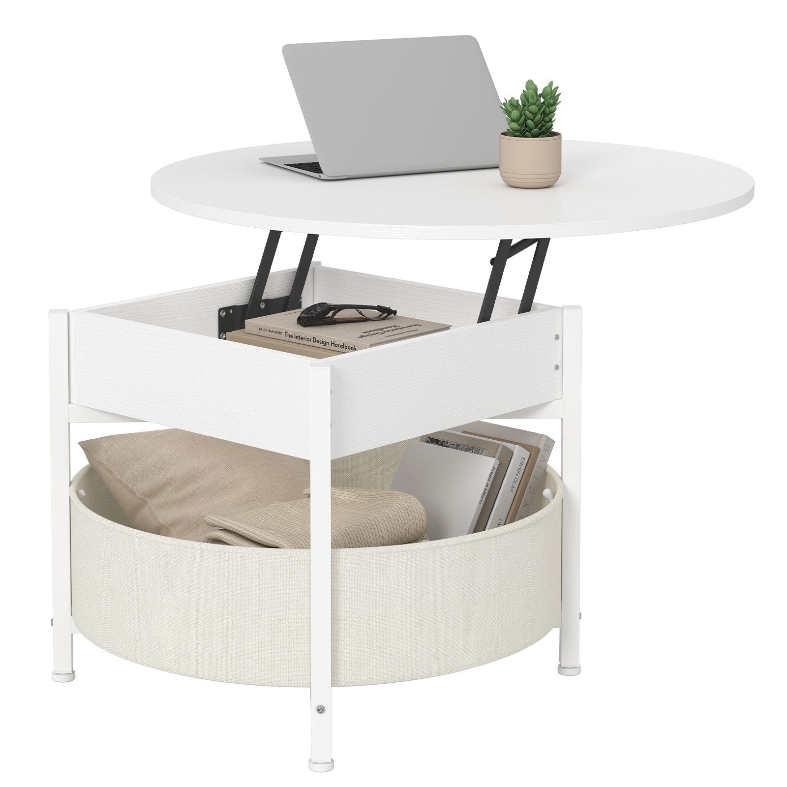 MSMASK Couchtisch Wohnzimmertisch mit Korb aus Stoff, höhenverstellbar (1-S günstig online kaufen