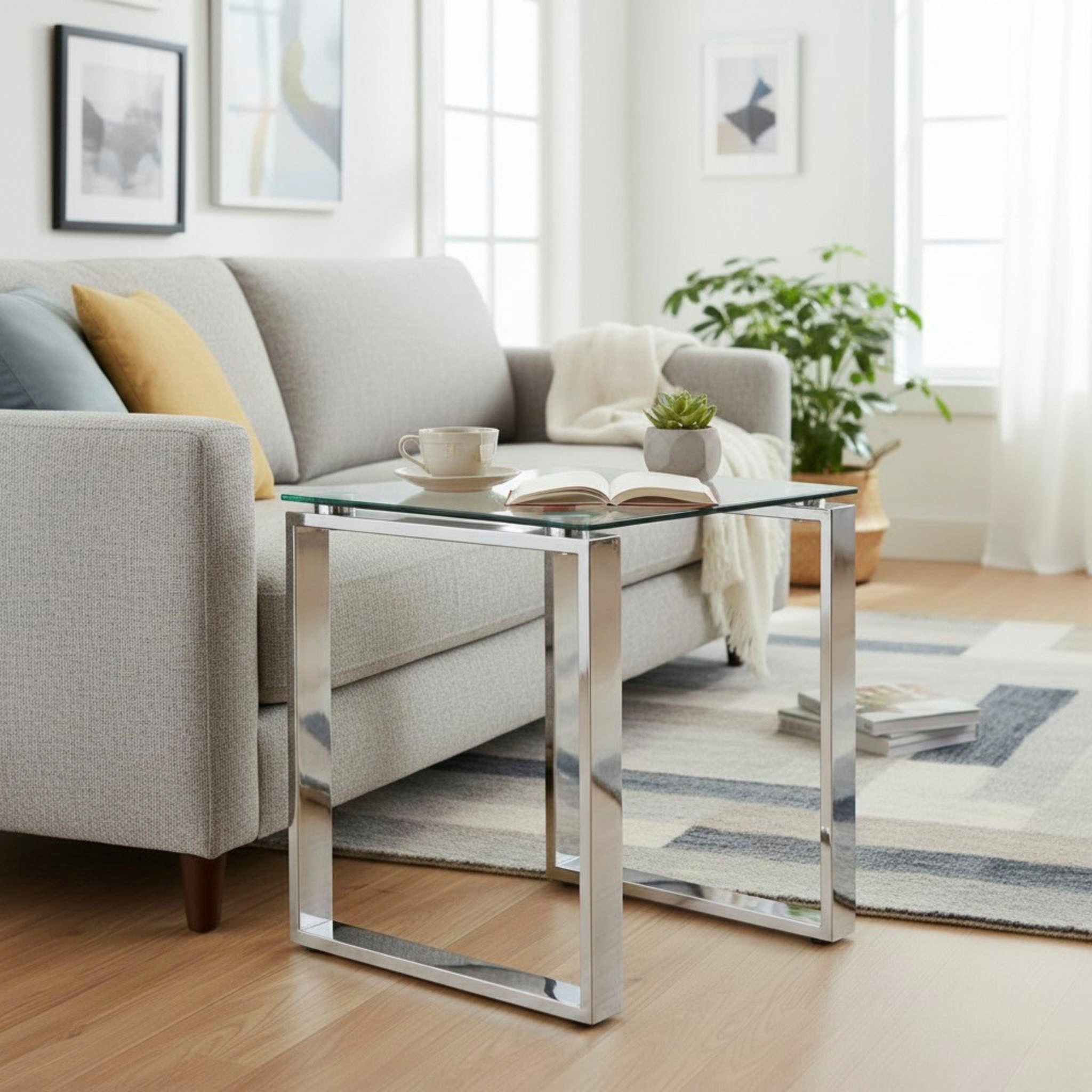 HAKU Beistelltisch Sofatisch, Wohnzimmertisch (1-St), quadratisch - aus Metall Silber B/T/H 42/42/45 cm