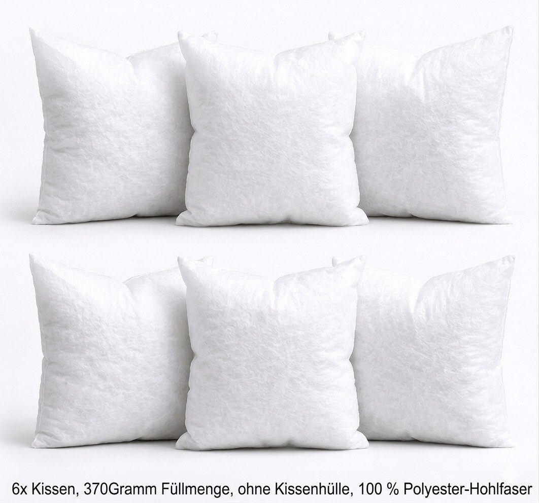 Jungengel Kissenfüllung 6x Innenkissen 40x40 Sofakissen Füllkissen Weiß Couchkissen Inlett, 6er Set Innenkissen mit Polyester-Hohlfaserfüllung 370Gramm