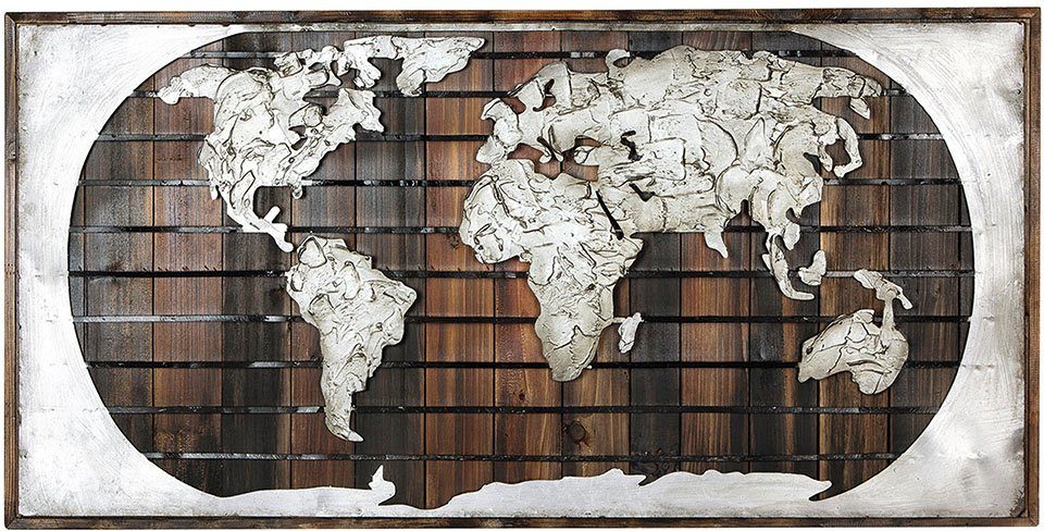 GILDE GALLERY Metallbild Bild - Kunstobjekt Erde auf Holz, Weltkarte (1 St), handgefertigt, aus Metall, dekorativ im Wohnzimmer & Schlafzimmer