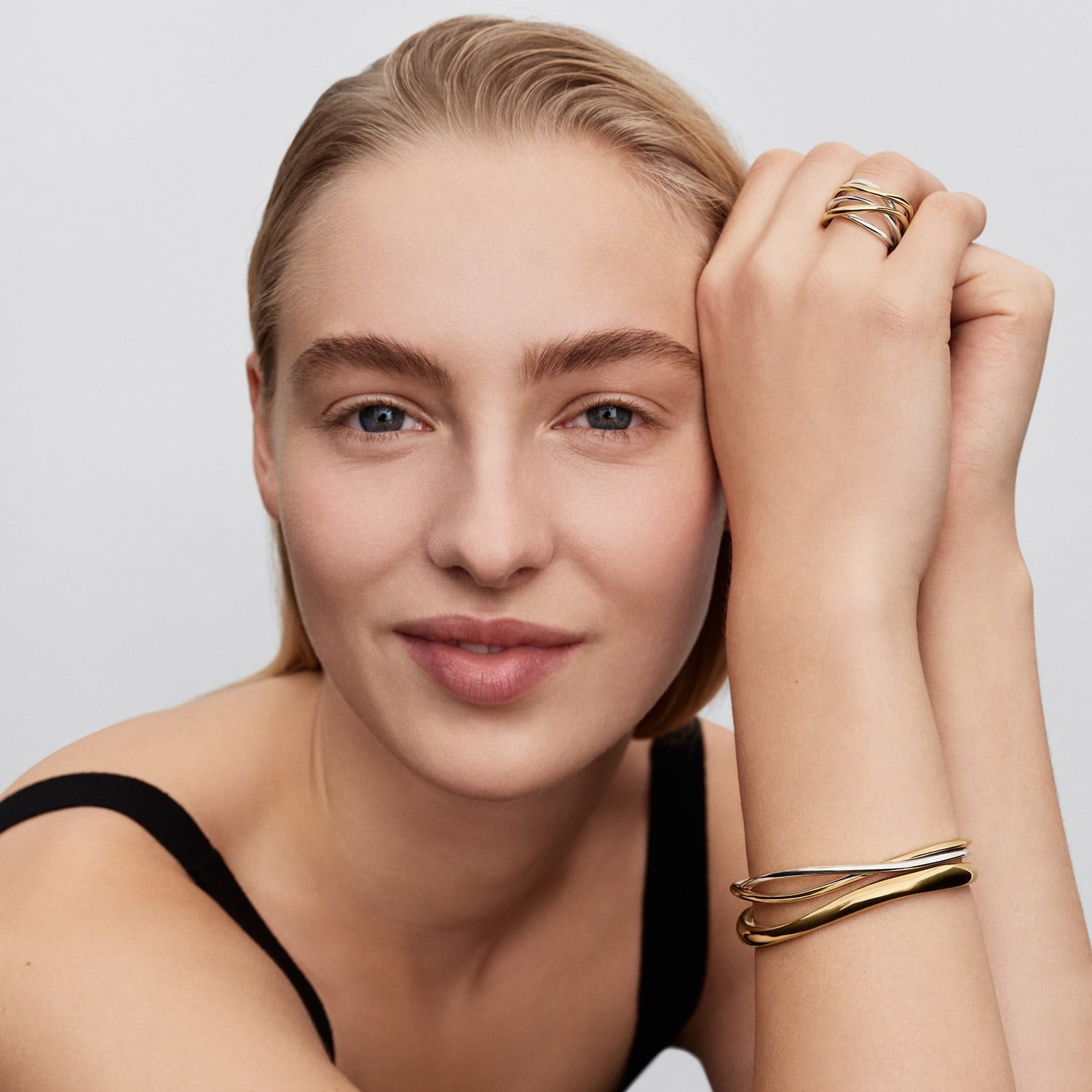 Pandora Silberring Damen-Zweifarbig Verschlungene Bänder