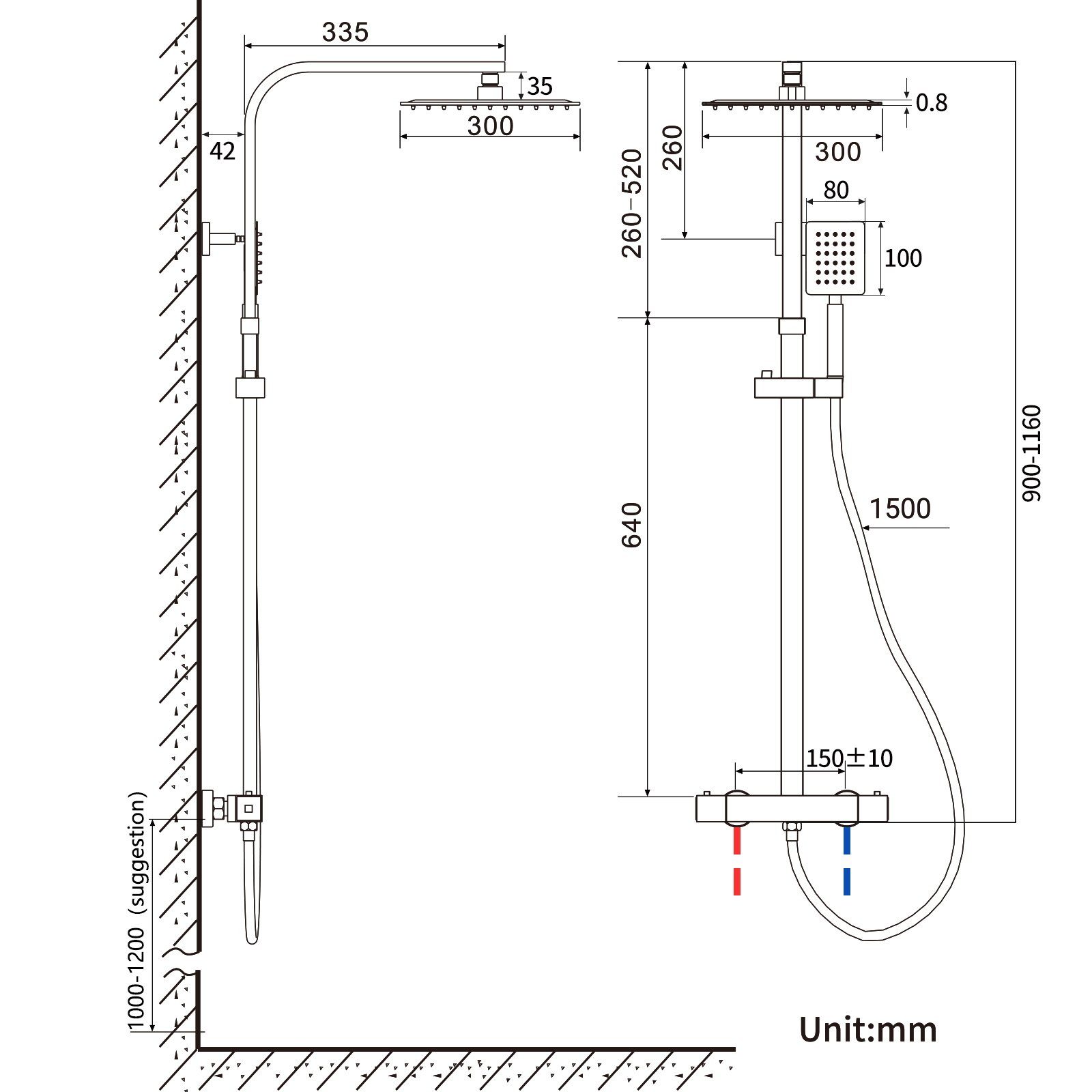 Auralum Duschsystem Auralum Duschsystem mit Schwarz Thermostat Duschset Mischbatterie