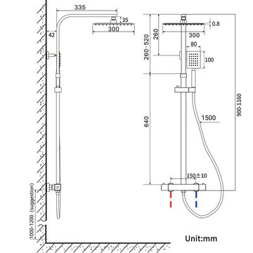 AuraLum pro Duschsystem Auralum Duschsystem mit Thermostat Mischbatterie, Schwarz Duschset