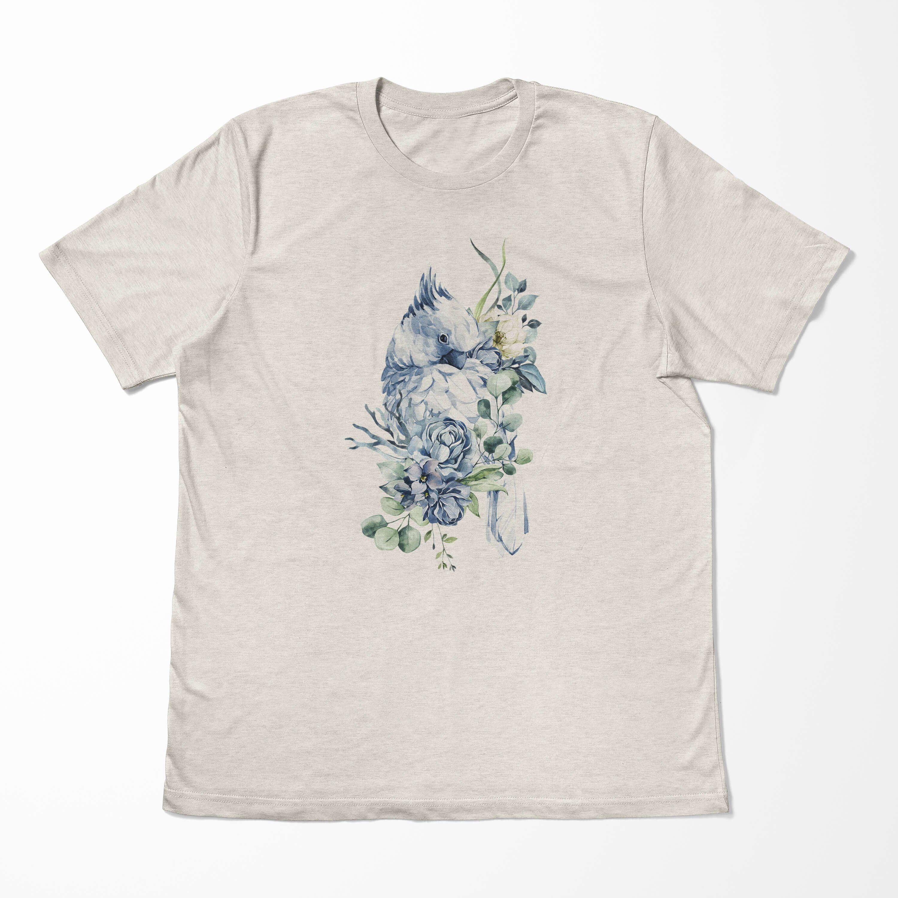 Sinus Art T-Shirt Bio-Baumwolle Blumen Shirt Motiv Papagei Farbe Herren Nachhaltig Organic Aquarell (1-tlg) T-Shirt Ökomode