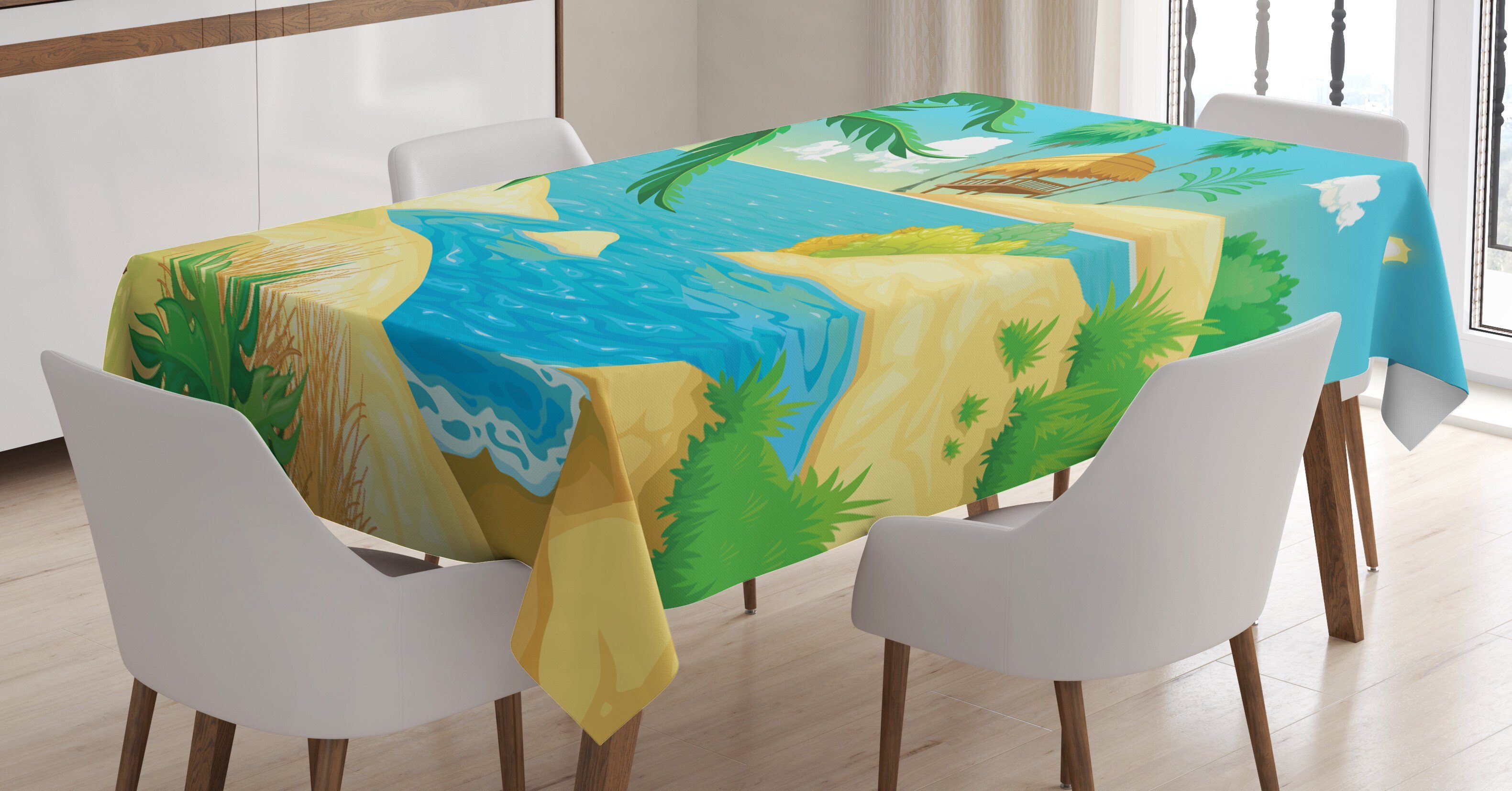 Außen Klare auf den Blick Bereich geeignet Farben, Waschbar Strand-Cartoon-Entwurf Für den Tropisch Farbfest Abakuhaus Tischdecke