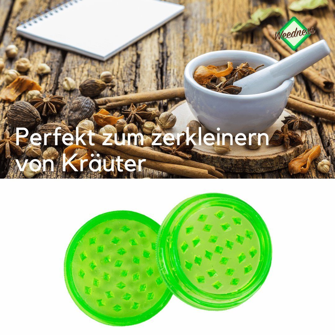 Weedness Kräutermühle Grinder Plastik Kunststoff Cruncher Crusher 4-teiliges Mini Crunsher klein Set