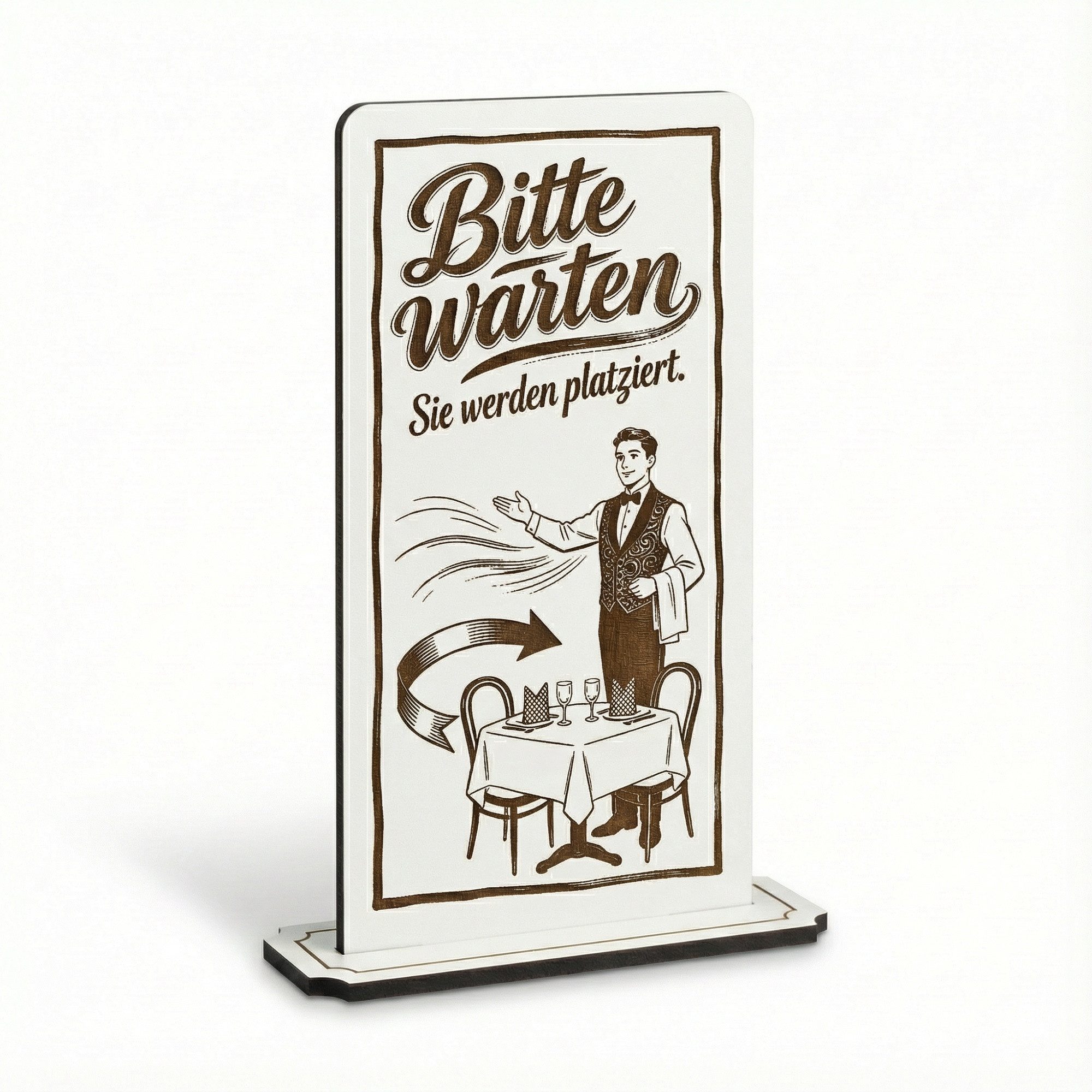Dekolando Hinweisschild Aufsteller Schild „Bitte warten, Sie werden gleich bedient“ – Tischauf