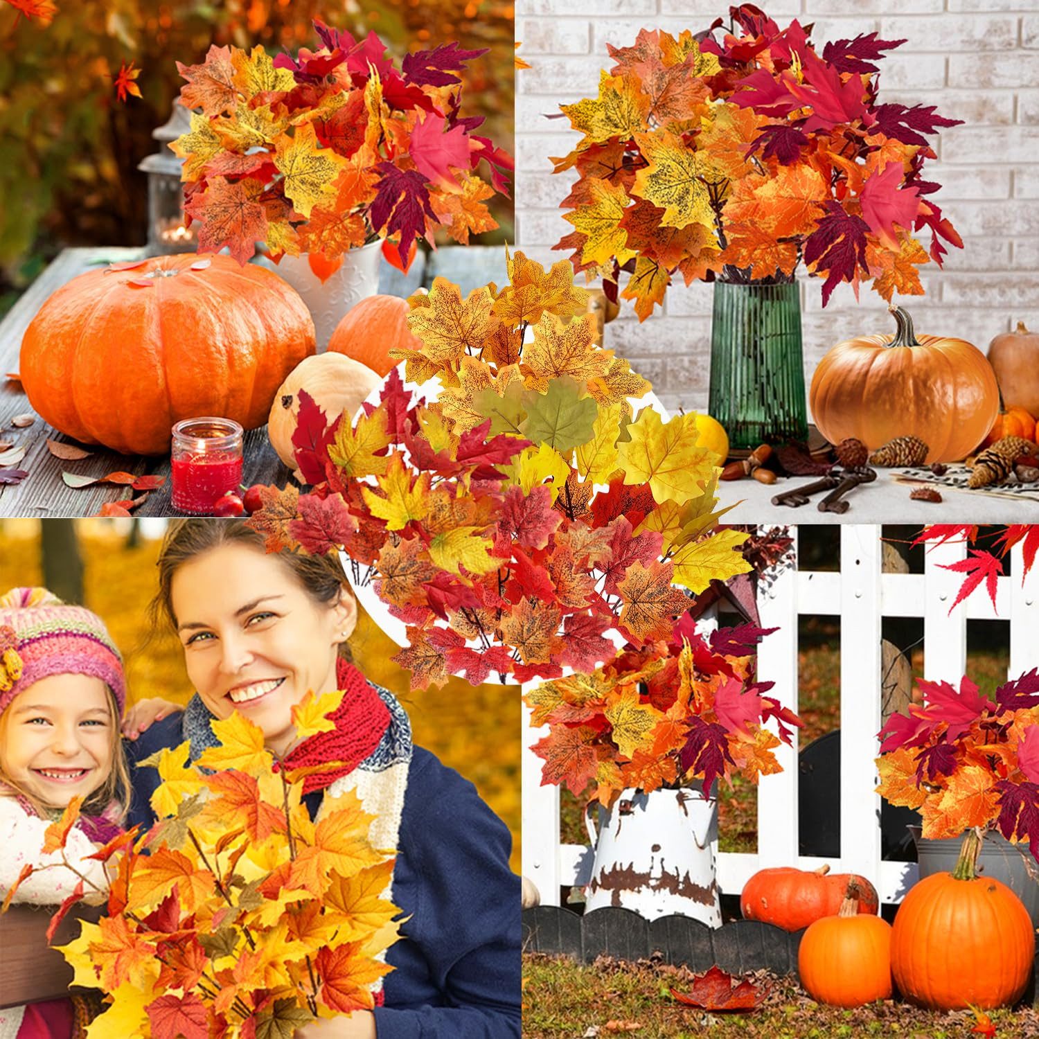 Kunstblumenstrauß 4 Bündel Künstliche Herbststrauß Ahorn Blätter Zweige Herbstzweige, Agger, Kunstpflanzen Herbst für Erntedankfest Halloween Deko Herbstdeko – Bild 5 von 5
