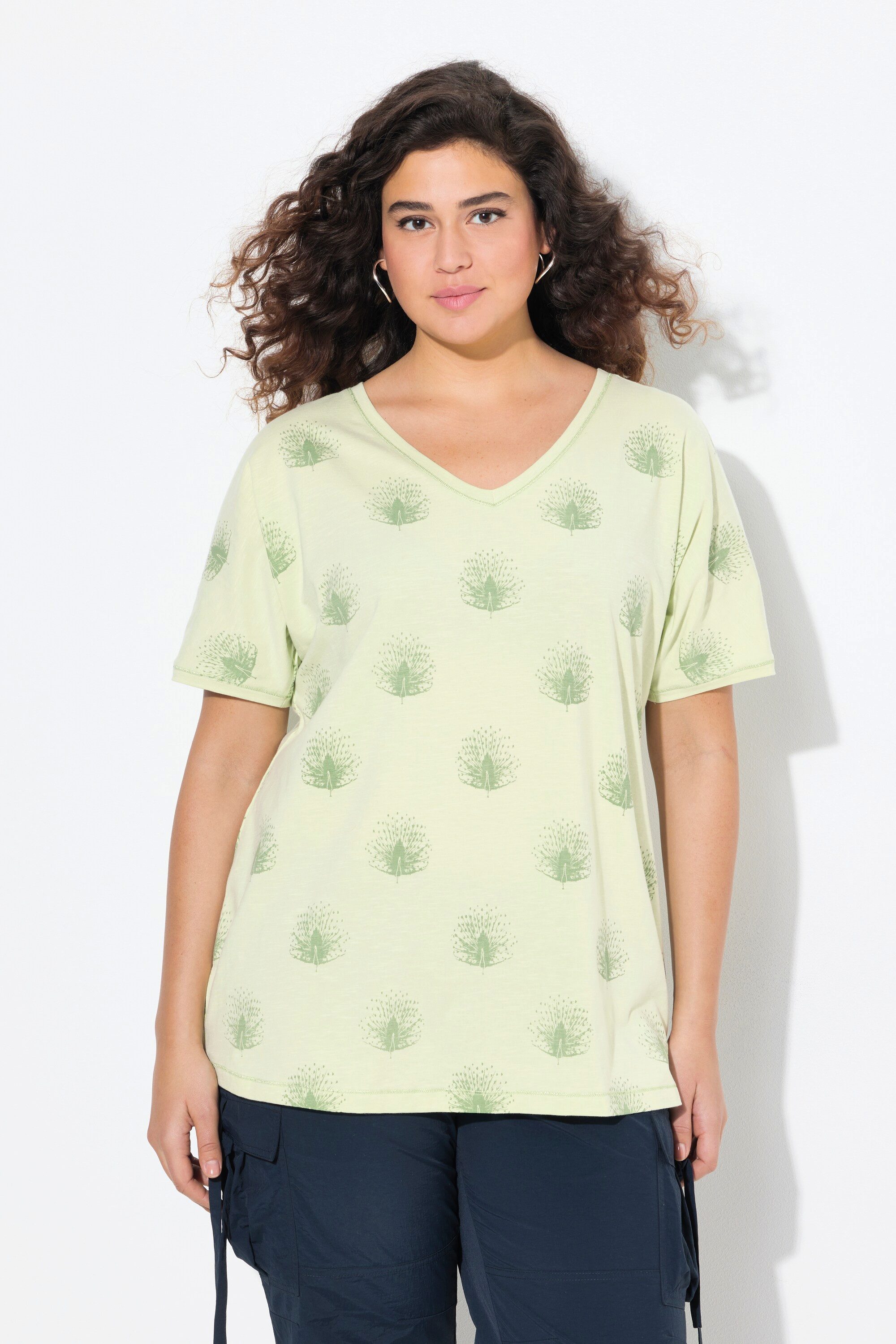Ulla Popken T-Shirt T-Shirt Pfauen Oversized günstig online kaufen