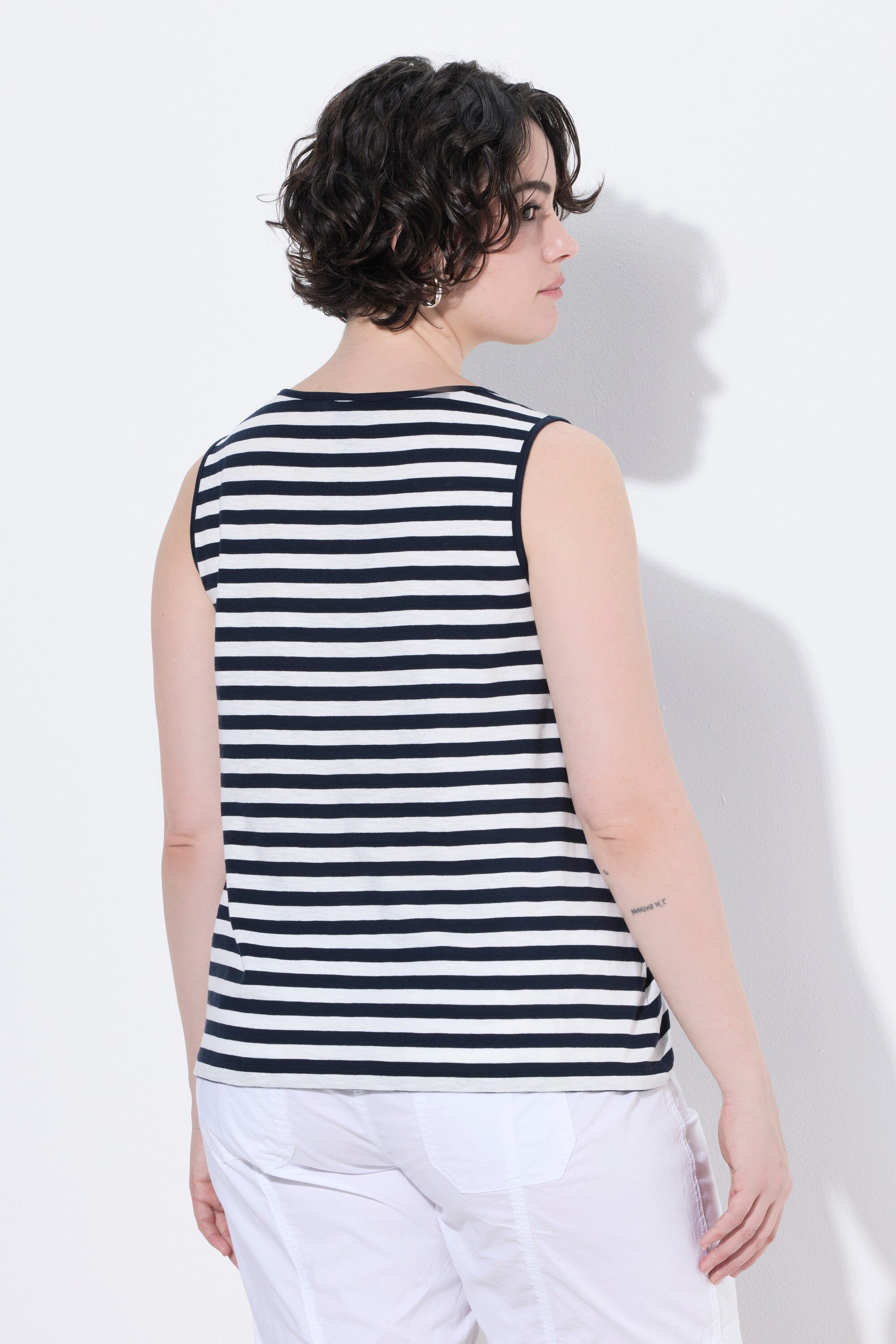 Ulla Popken Longtop Top Ringel A-Linie Rundhals ärmellos