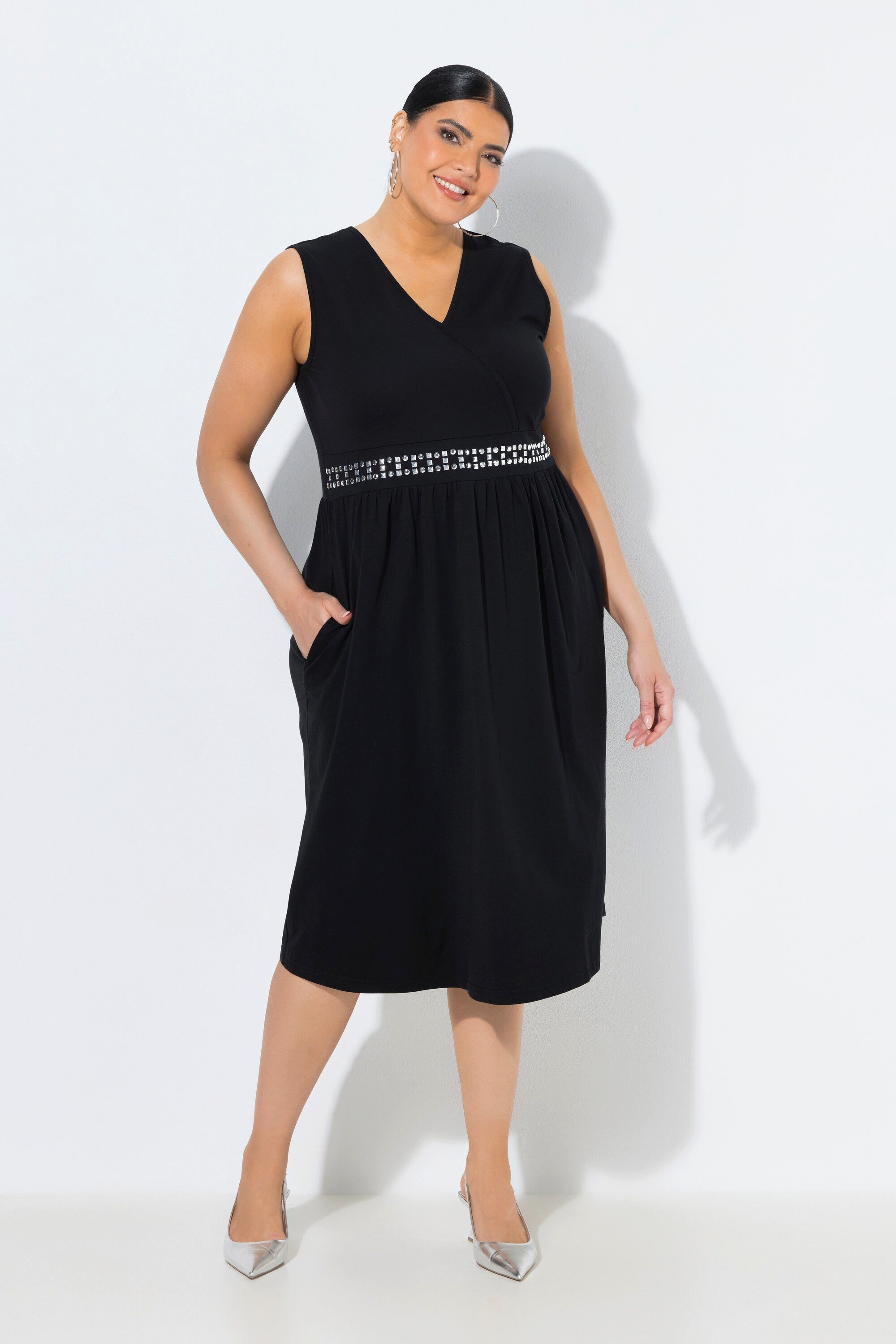 Ulla Popken Maxikleid Midikleid Stickerei Wickeloptik V-Ausschnitt