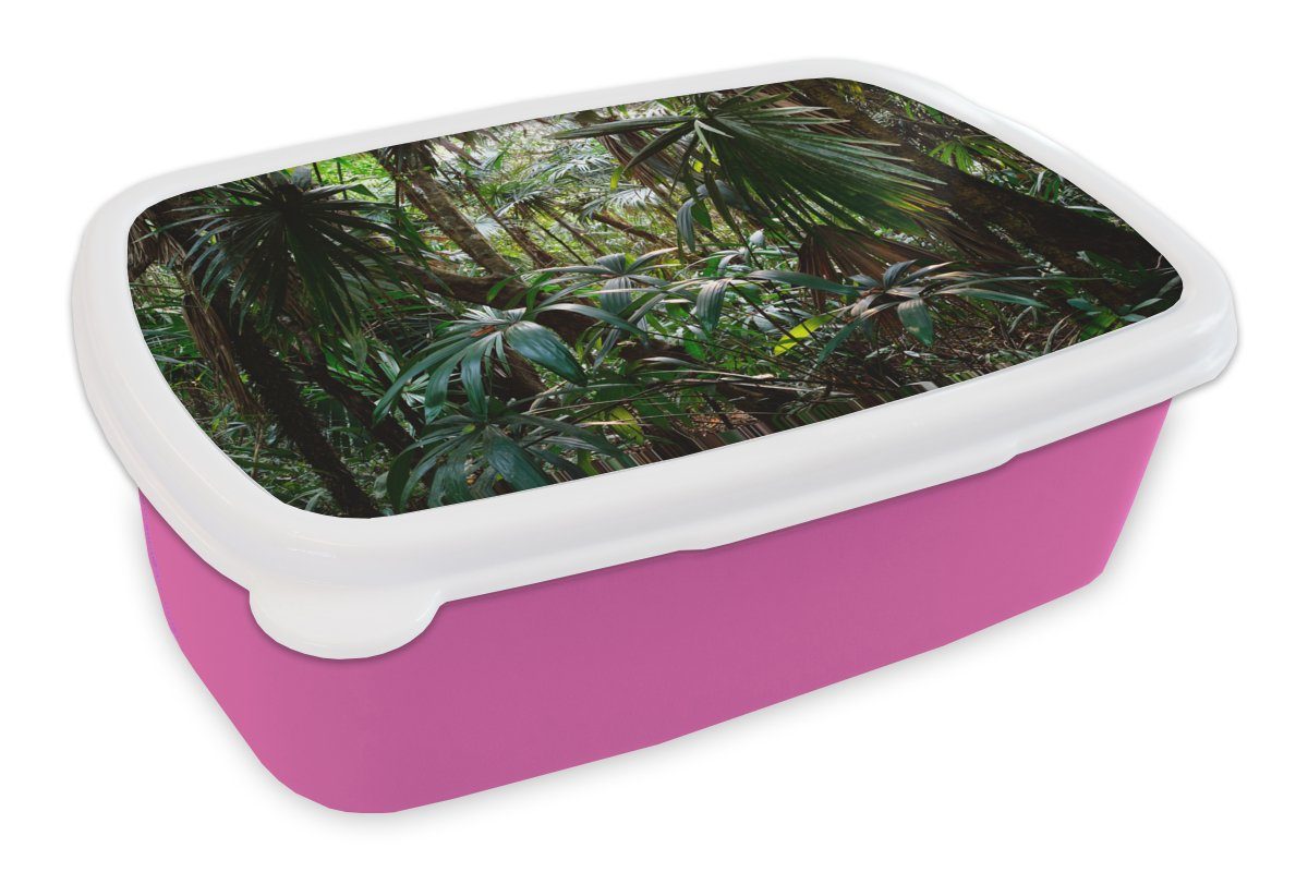 MuchoWow Lunchbox Pflanzen im Regenwald, Kunststoff, (2-tlg), Brotbox für Erwachsene, Brotdose Kinder, Snackbox, Mädchen, Kunststoff rosa