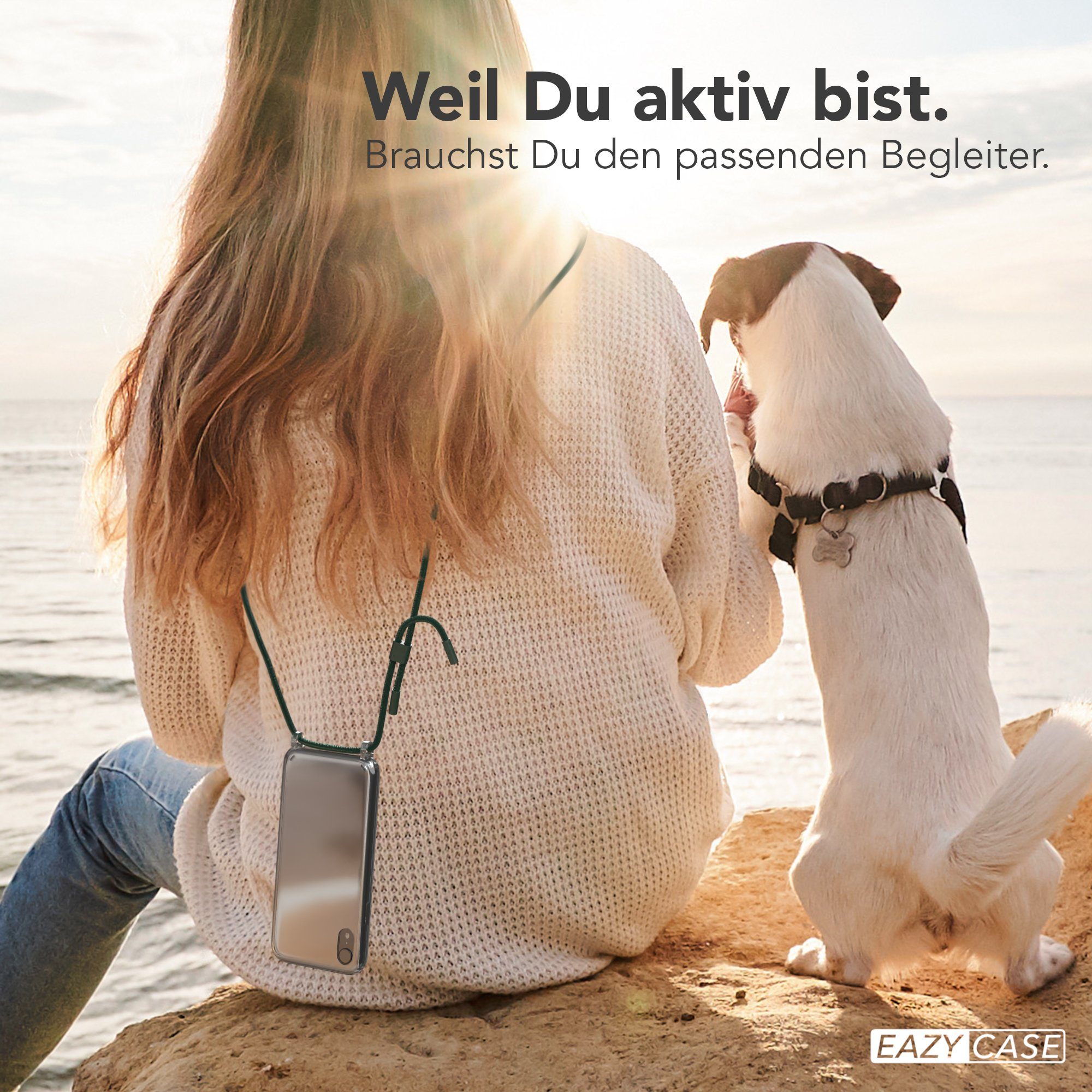 EAZY CASE Handykette Silikon Kette Unifarbe für Apple iPhone XR 6,1 Zoll, Handykette zum Umhängen Slim Phone Chain Festivalbag Smartphone Grün