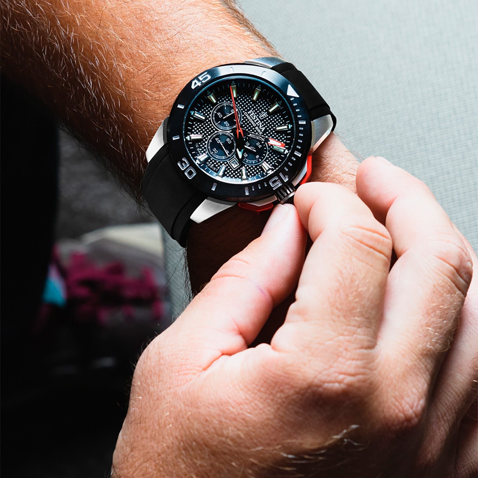 Festina Quarzuhr Festina Herrenuhr Kautschuk schwarz, (Analoguhr), Herren Armbanduhr rund, Kautschukarmband schwarz, Sport