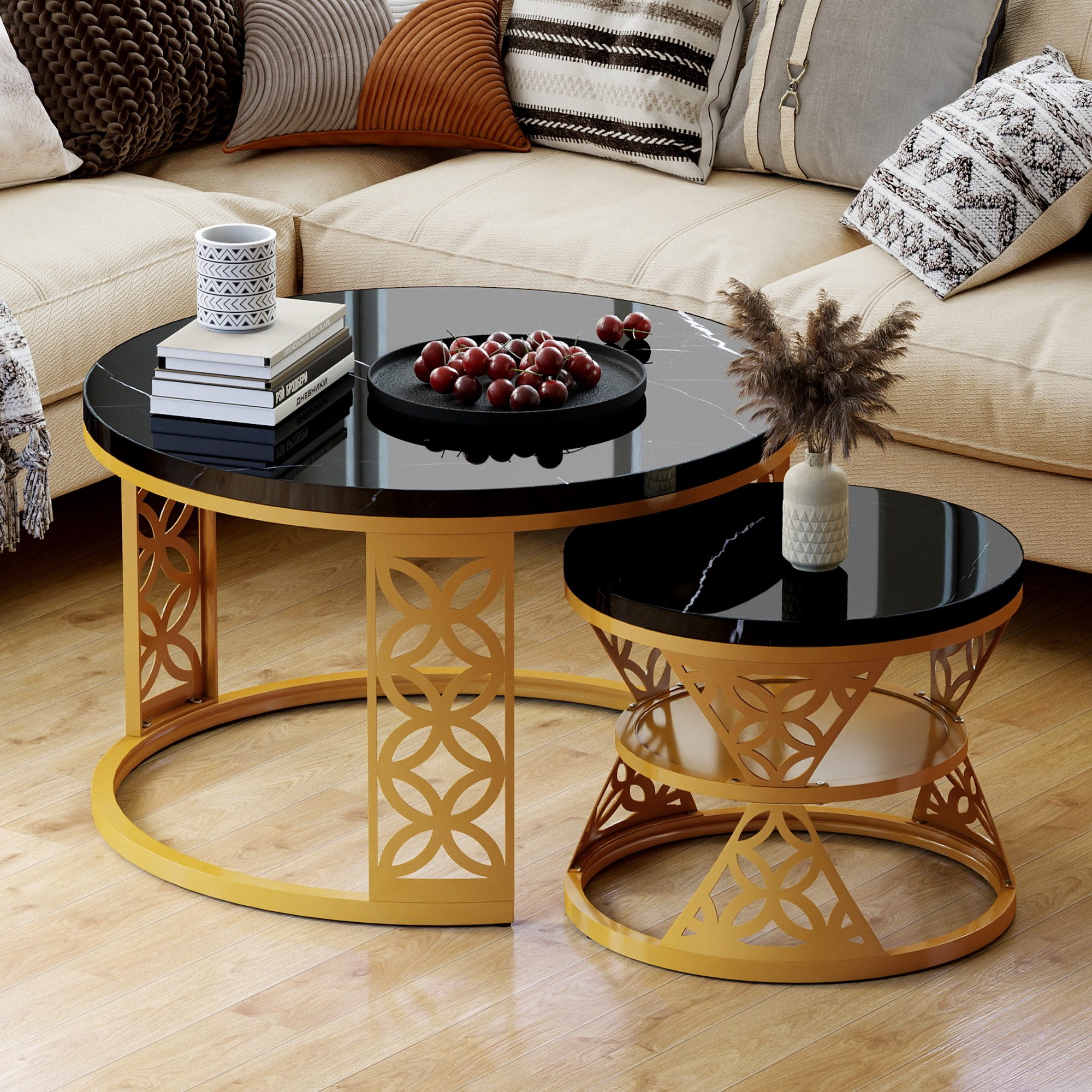 HAUSS SPOLE Couchtisch 2-teiliges Beistelltisch-Set aus MDF und stabilem Me günstig online kaufen