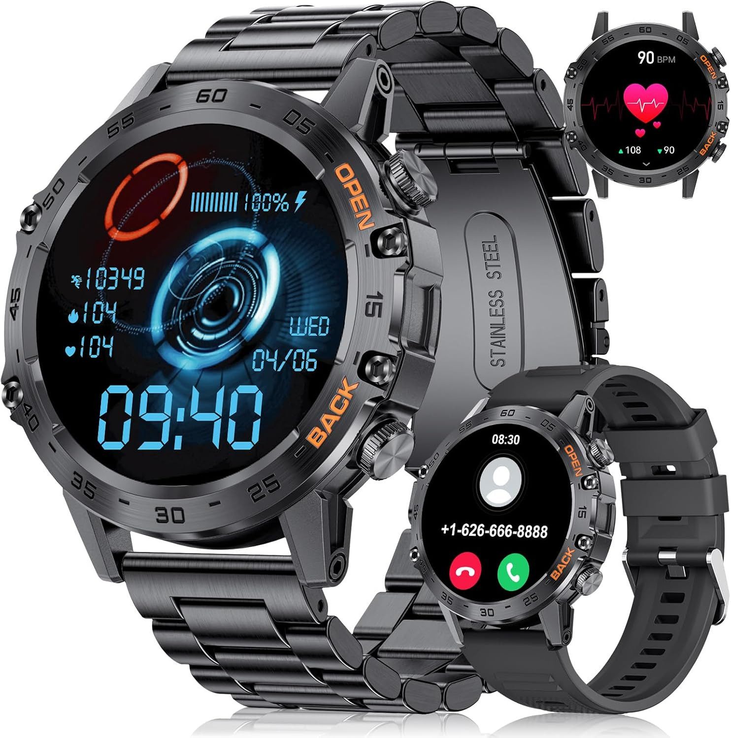 Zevelora Herren's IP68 Wasserdicht Fitnessuhr Telefonfunktion & Anruffunktion Smartwatch (1.39 Zoll, Android/iOS), mit Herzfrequenzmonitor Schlafmonitor 100+ Sportmodi Sportuhr