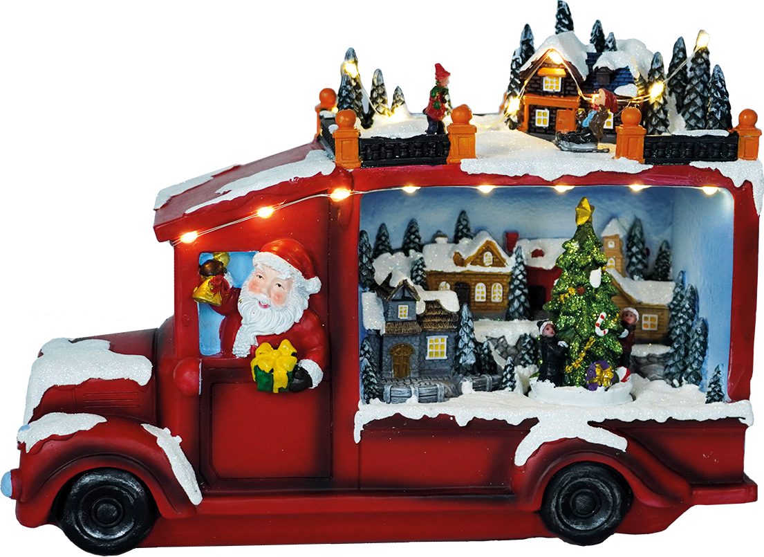e4fun Dekofigur Weihnachtsdorf: Weihnachtsmann im LKW günstig online kaufen