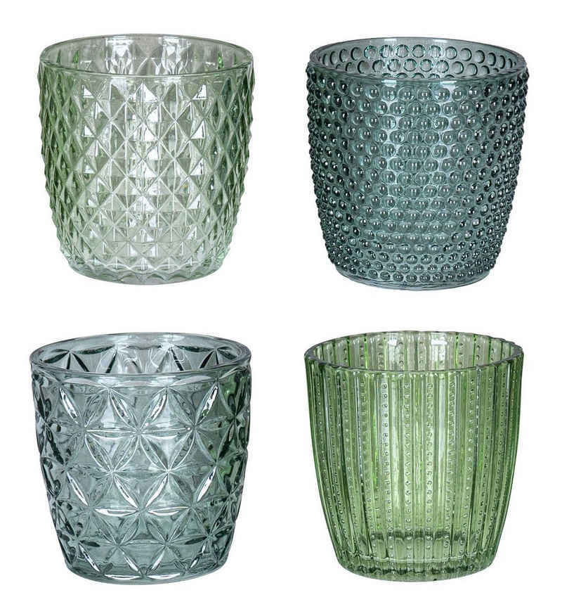Levandeo® Teelichthalter, 4er Set Windlicht H7,5cm Glas Grün Teelichthalter Tischdeko Kerzen