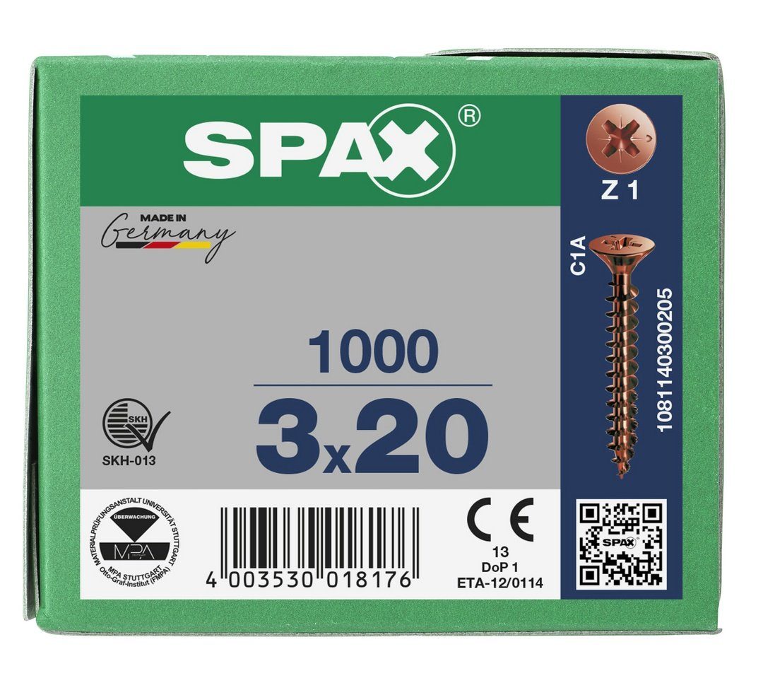 mm 1000 3x20 St), Universalschraube, Spanplattenschraube brüniert, (Stahl SPAX
