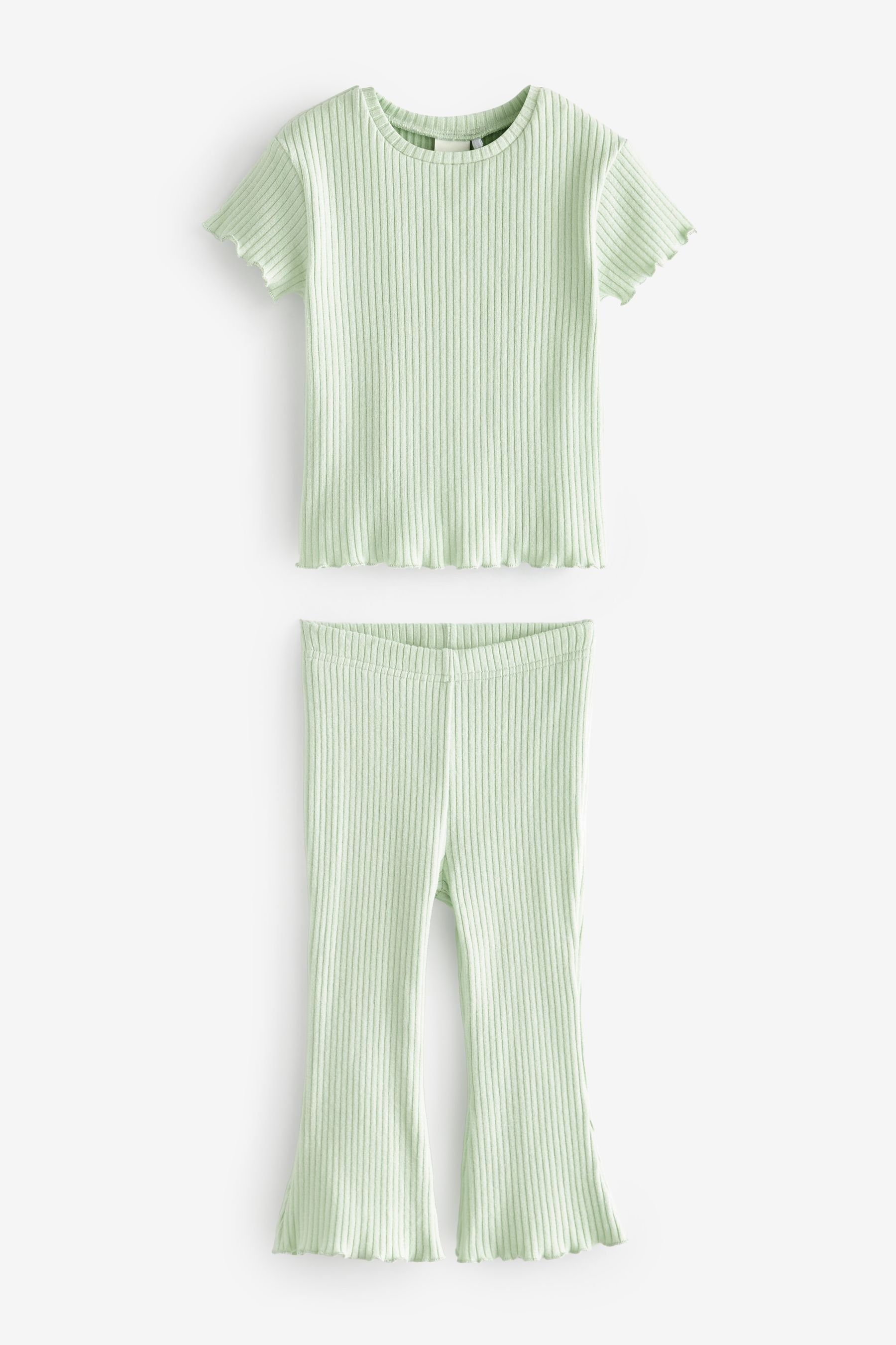 Green (2-tlg) Mint & ausgestelltes Leggings Next Shirt Set Geripptes