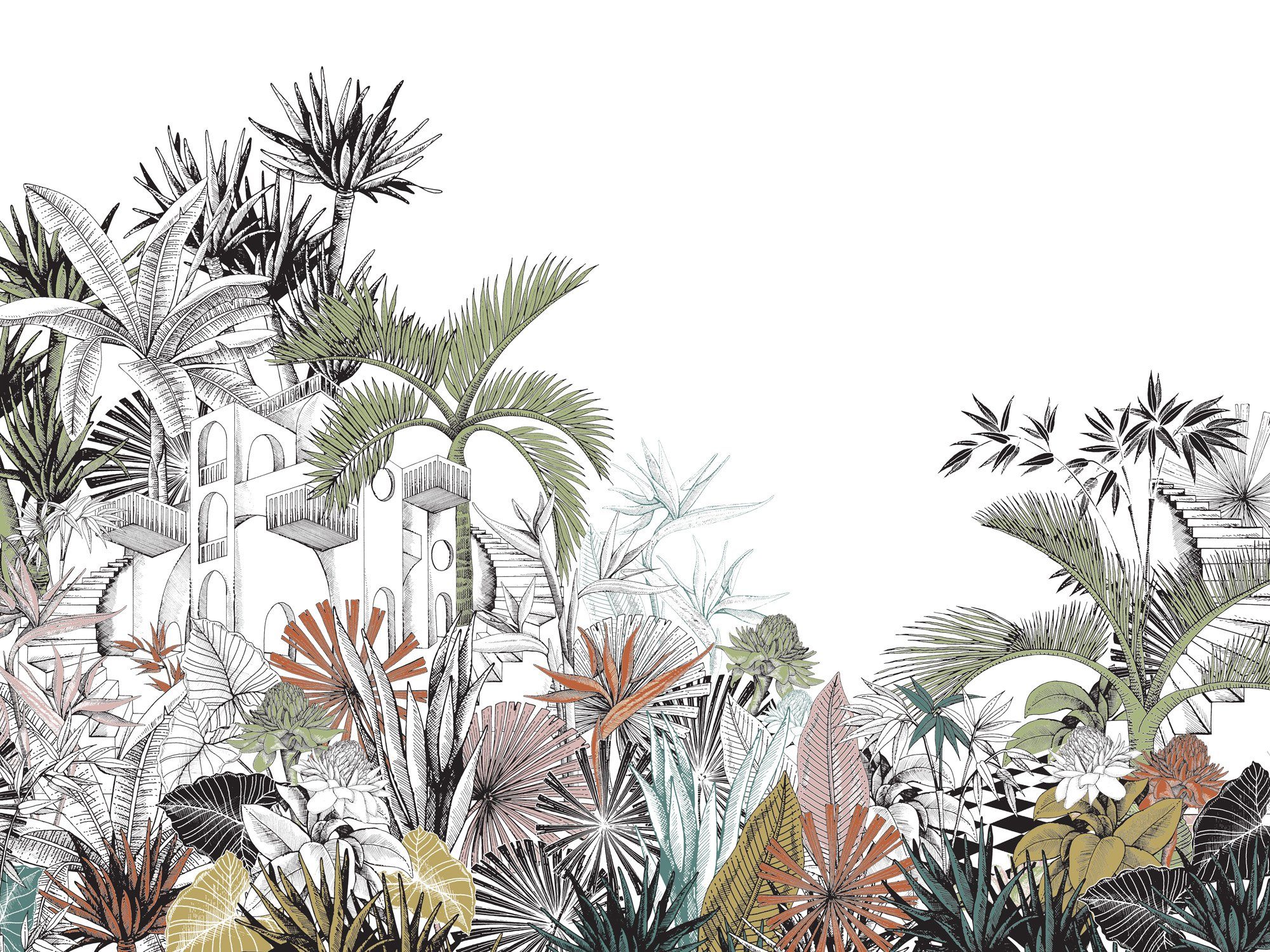 Rasch Fototapete Rasch Tropical House, Botanical, weiß grün 688146