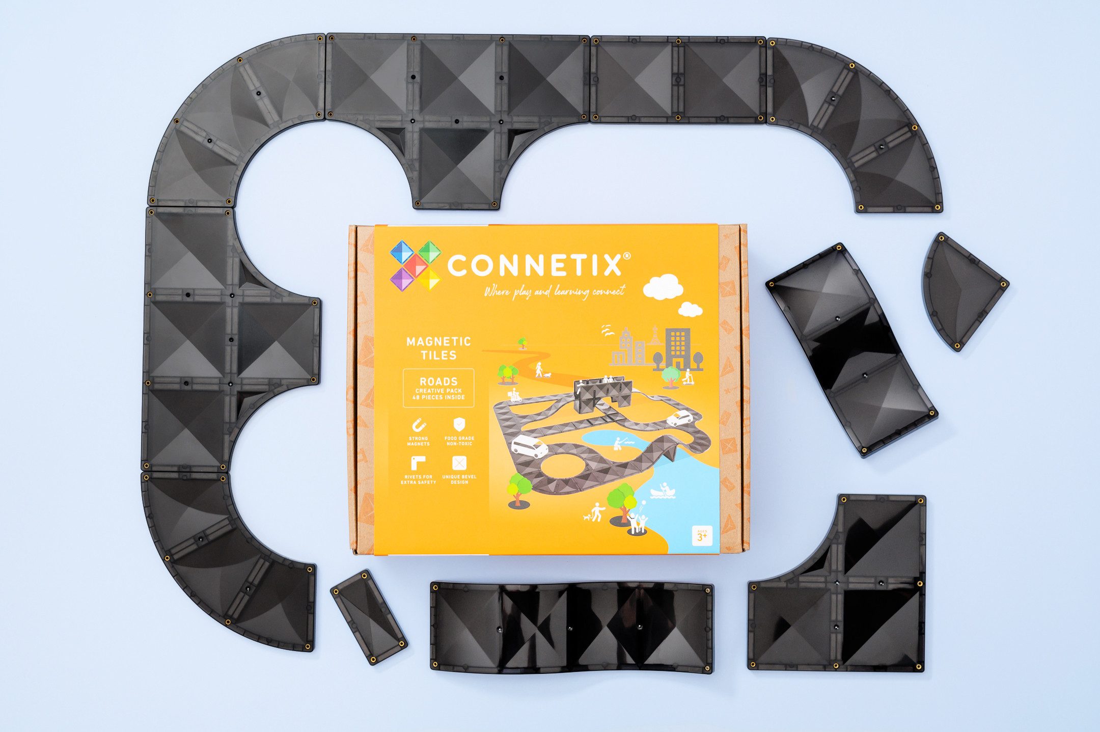 Connetix CONNETIX Roads Creative Pack 48 Teile kreative Straßen & Städte bauen Magnetspielbausteine, (Open Play, 48 Teile), ab 3 Jahre