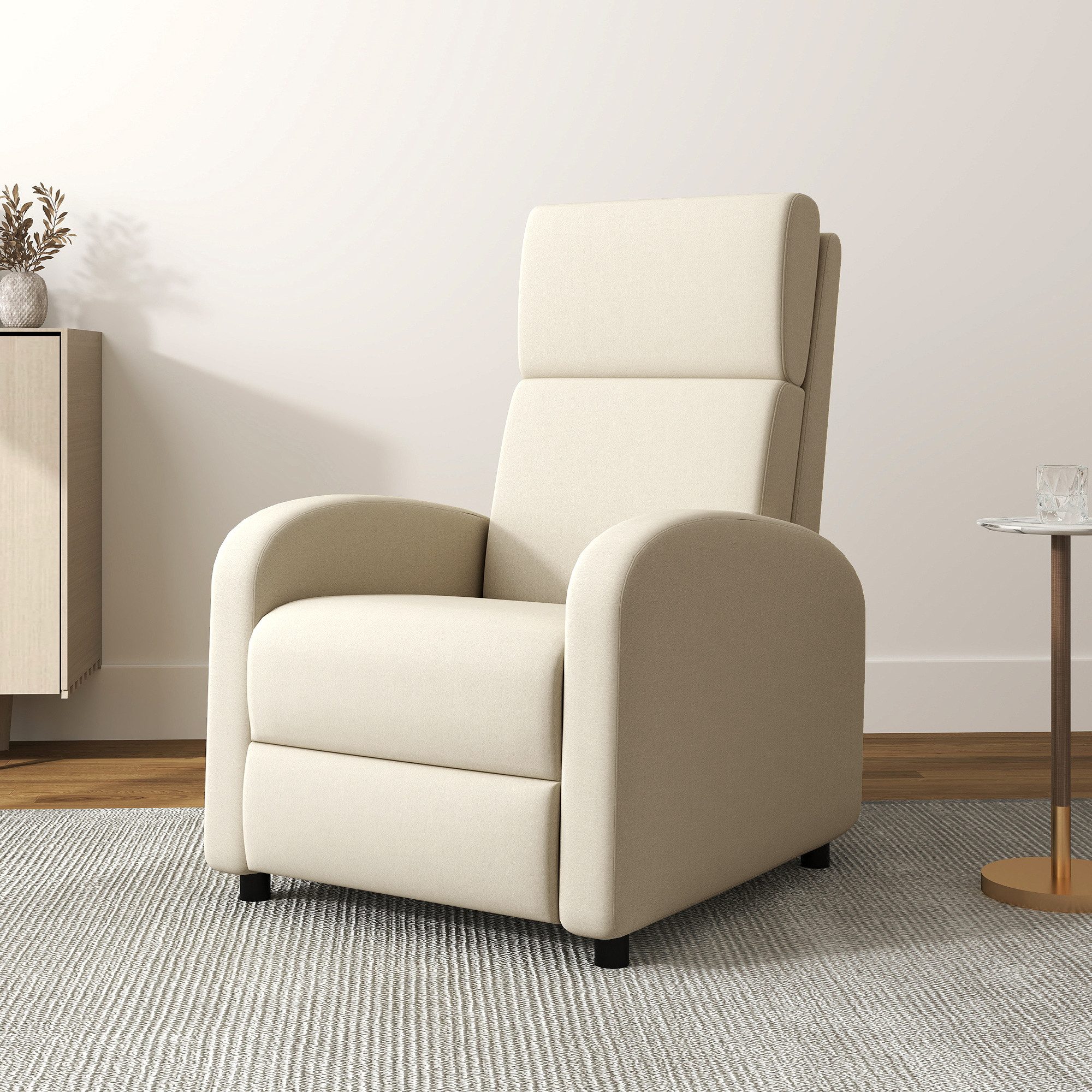 HOMCOM Relaxsessel Fernsehsessel, gepolstert, Sessel mit verstellbarer Rückenlehne (gepolstert TV-Sessel, 1-St., Liegesessel mit Leinenoptik, Fußstütze), bis 120 kg Belastbar, für Wohnzimmer, Cremeweiß