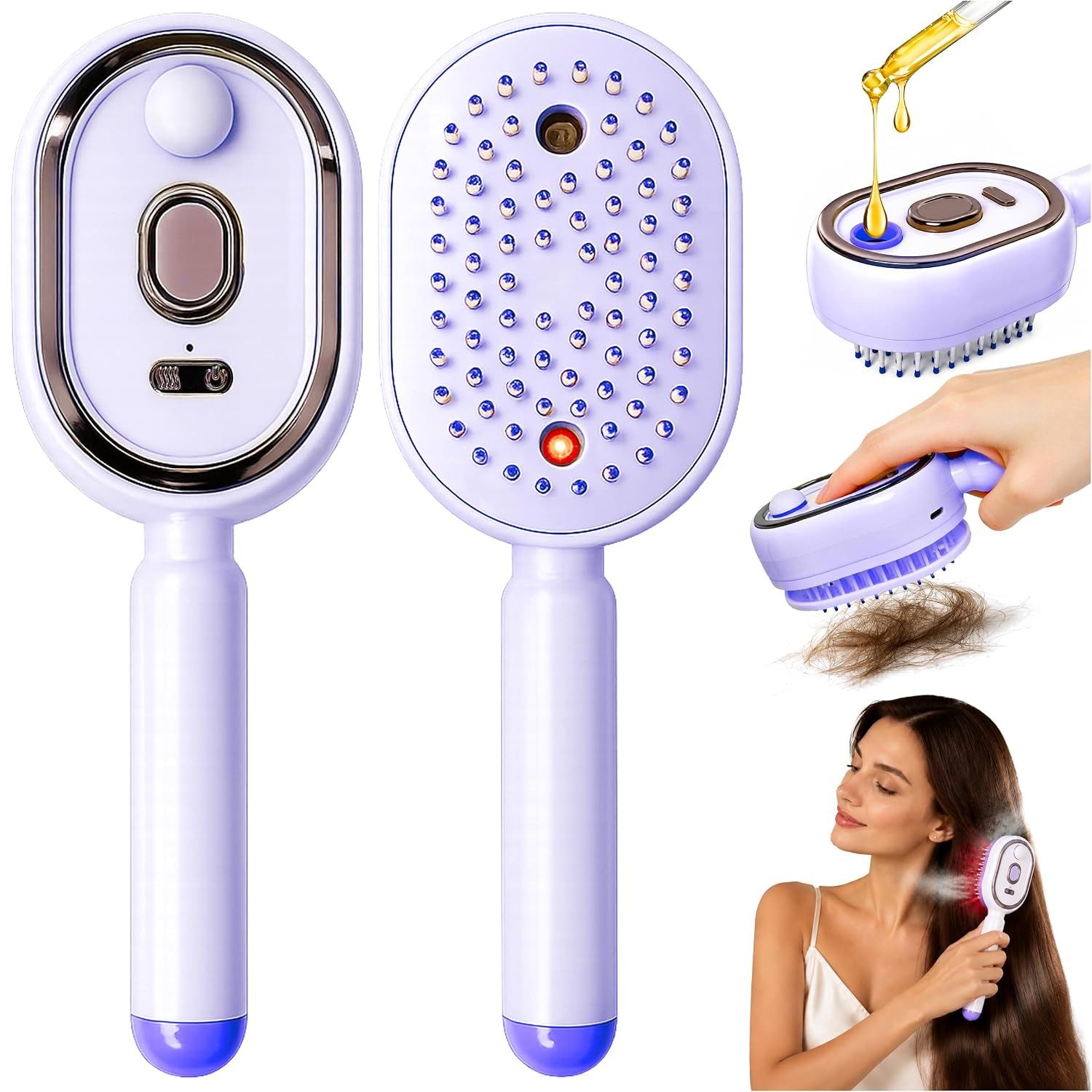 FELIXLEO Elektrohaarbürste Dampfhaarbürste 3 in 1 mit Nano Spray Luftkissen Massage Lila