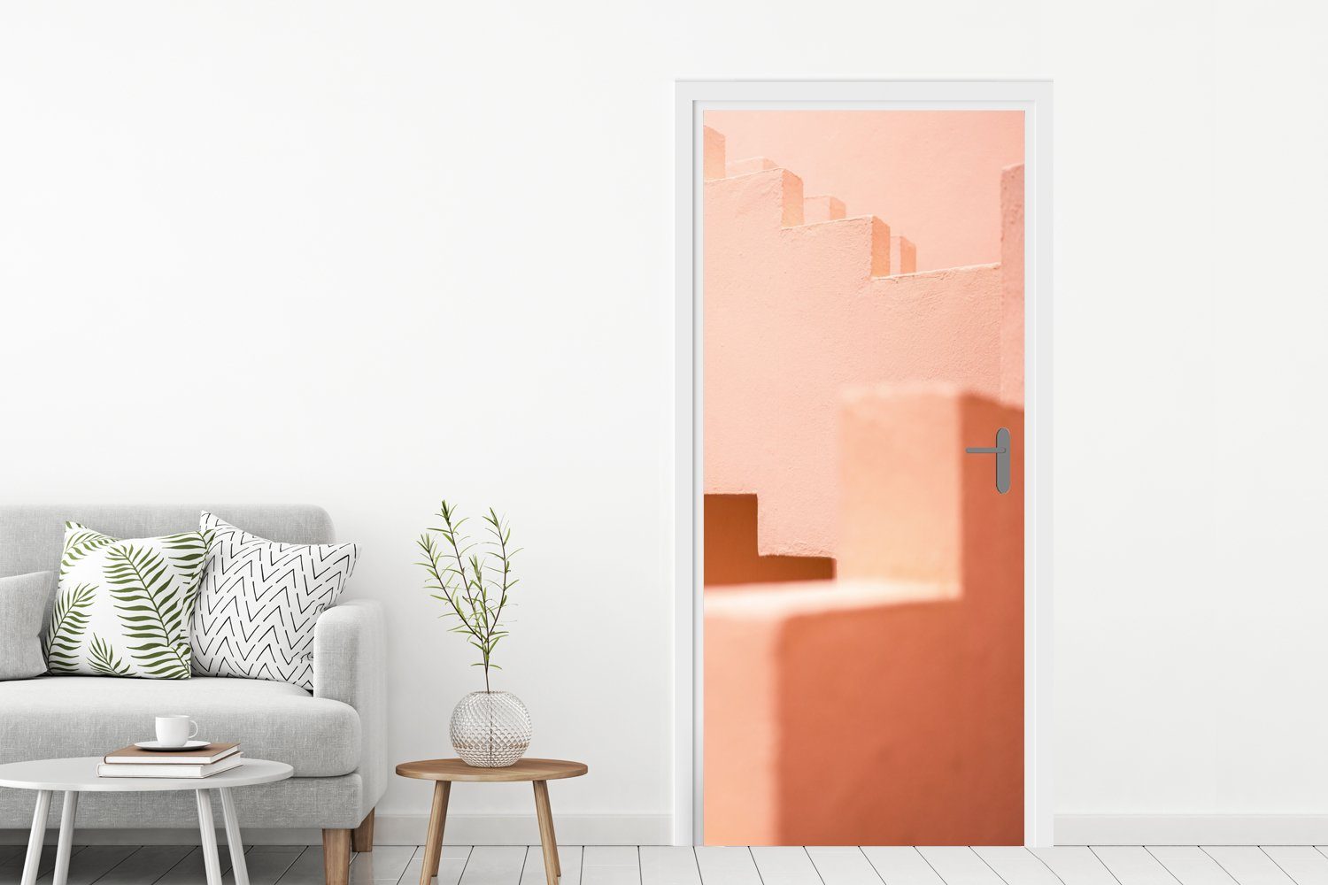 MuchoWow Türtapete Architektur Türaufkleber, für - 75x205 cm St), bedruckt, Pastell - Matt, - (1 Treppe Rosa, Tür, Fototapete