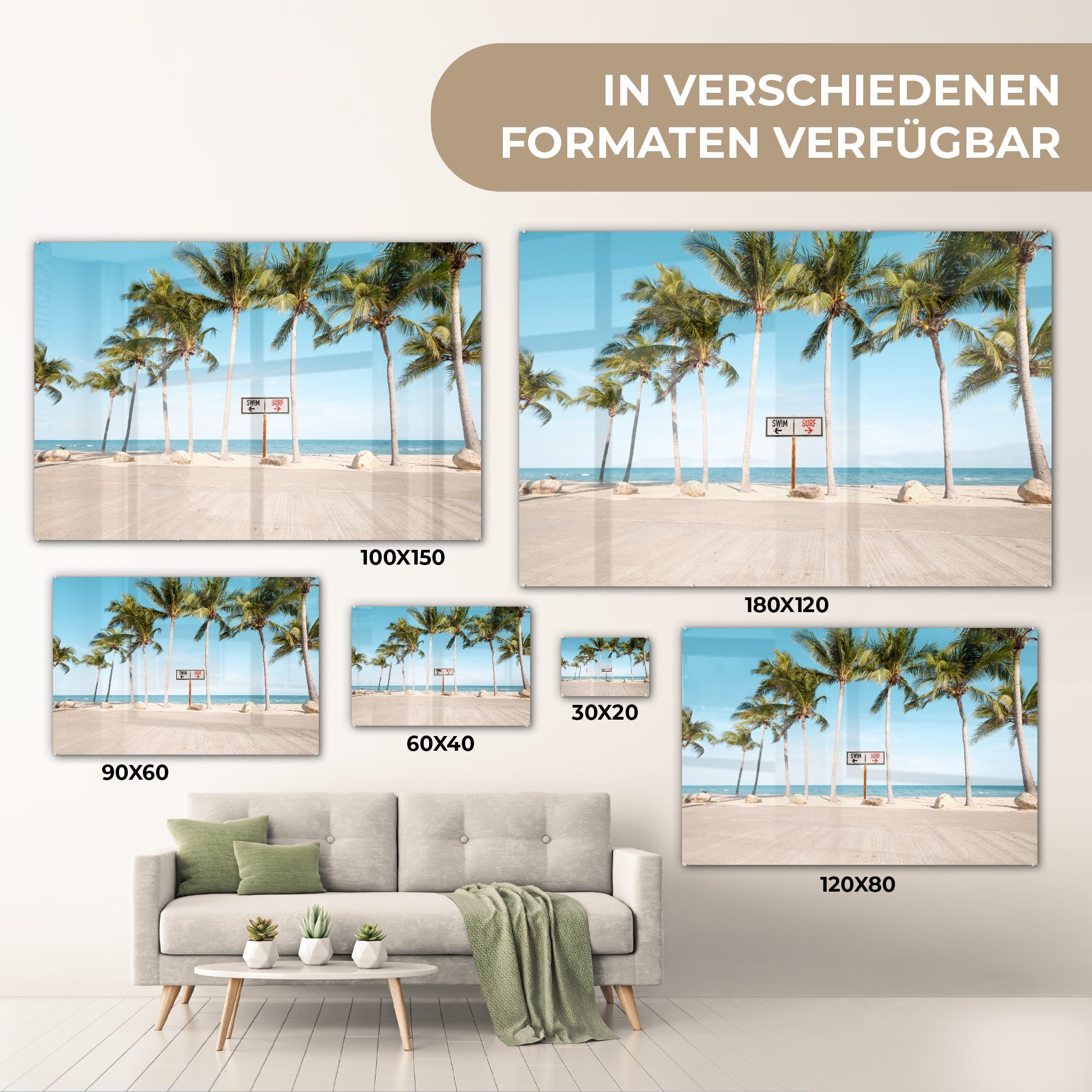 Sommer, Palme - (1 Acrylglasbild St), Acrylglasbilder Schlafzimmer Wohnzimmer & - MuchoWow Strand