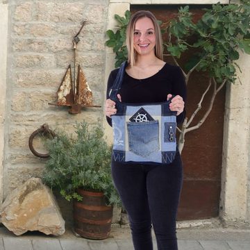 Sunsa Umhängetasche Hobotasche aus recycelte Jeans und Canvas. Blaue Maritim Aufdruck Umhängetasche, Aus recycelten Materialien