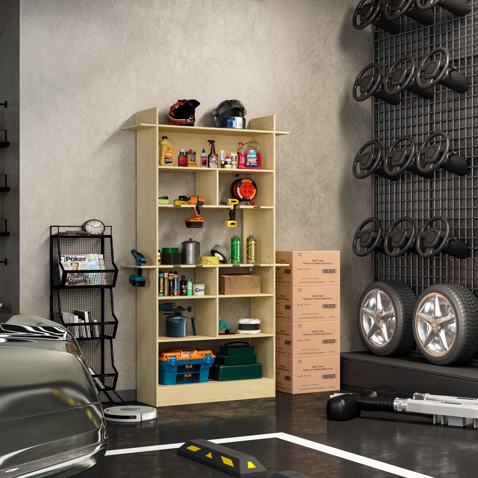 FUFU&GAGA Werkzeugschrank Mehrzweck-Regal mit Slots für Garage & Keller, MDF, 100×28×172 cm
