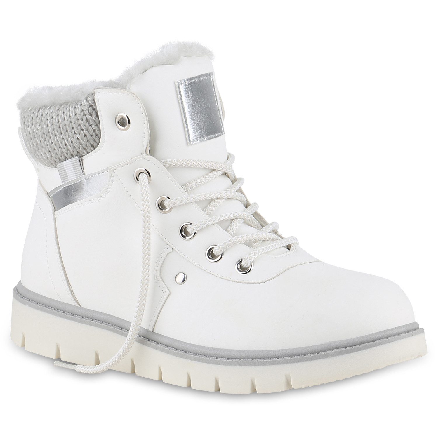 VAN HILL 841486 Stiefelette Damen Warm Gefüttert Worker Boots Stiefelette Strick Winter