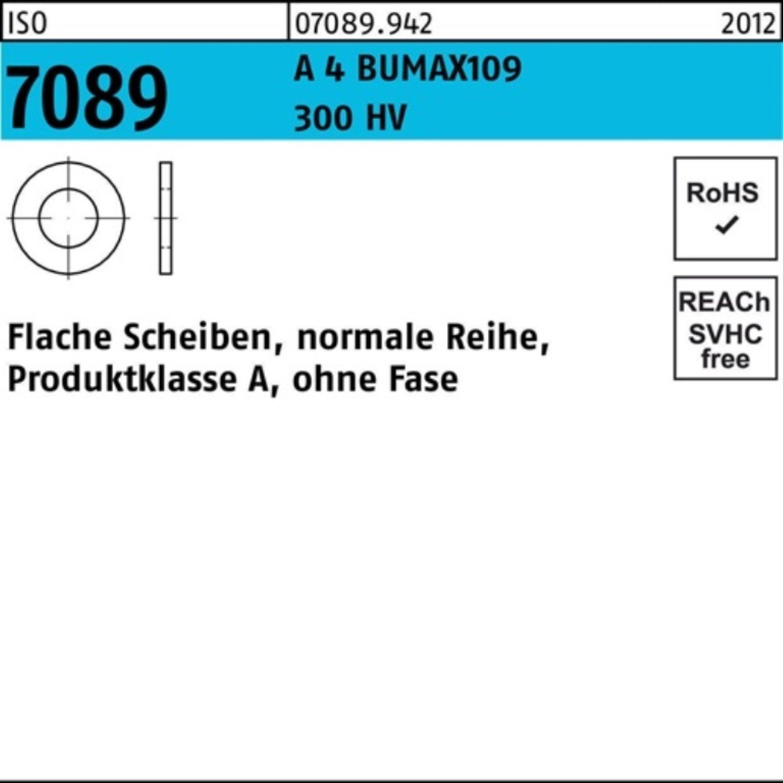 Bufab Unterlegscheibe 100er Pack Unterlegscheibe ISO 7089 o.Fase 12 A 4 300 HV BUMAX109 100